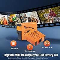 Vista 3 de Vemico Hero 7 Kit de cargador de batería con 1500 mAh 2 paquetes Hero 5 Baterías USB-C Cargador de 3 ranuras para Hero 7 Negro, Hero 6 Negro, Hero 5