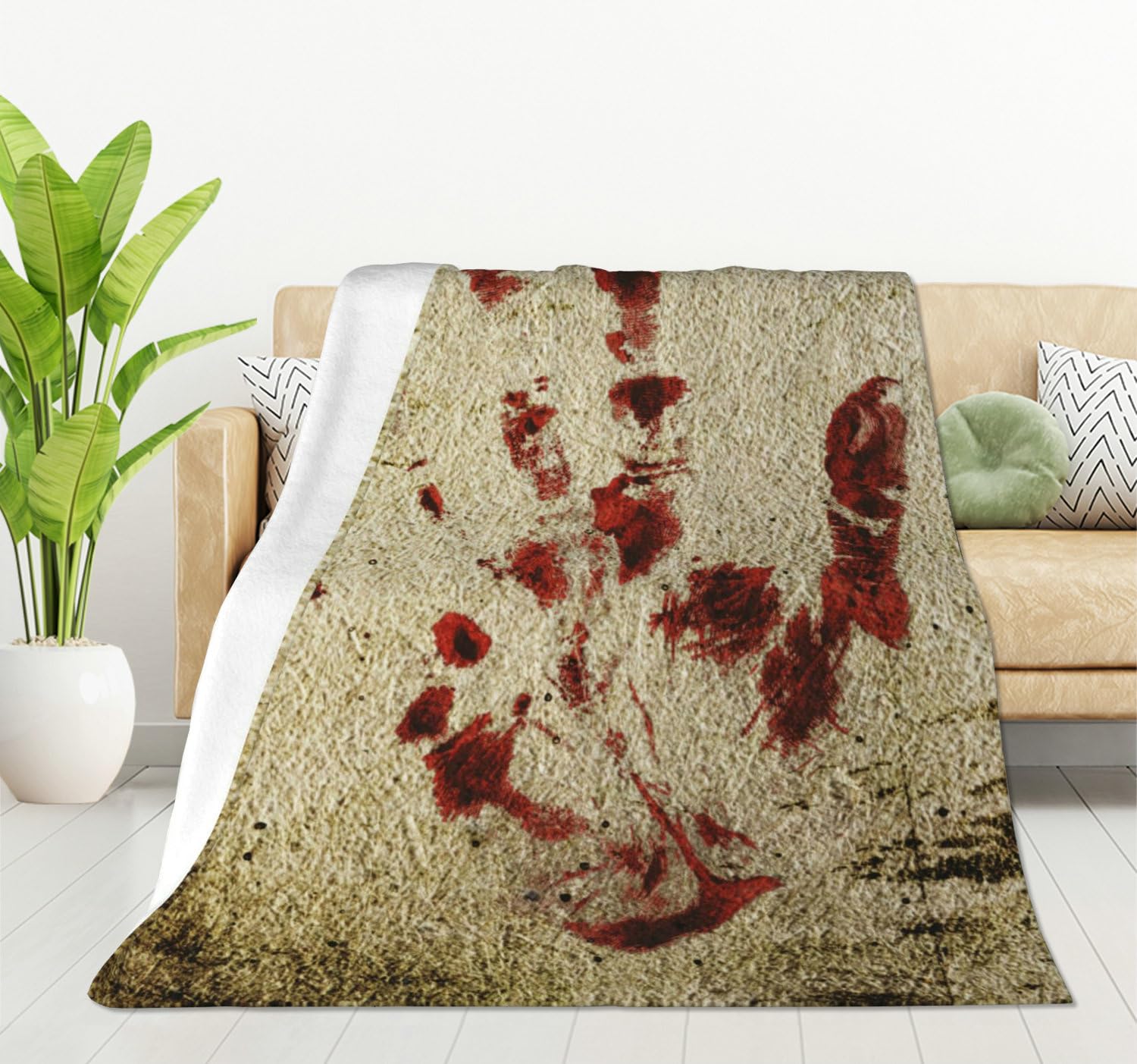 HGOD DESIGNS Bloody Hand Blanket Horror House with a print of hand Throw Blanket Decor Cozy Warm for Home Bedroom Sofa Office 100x130cm