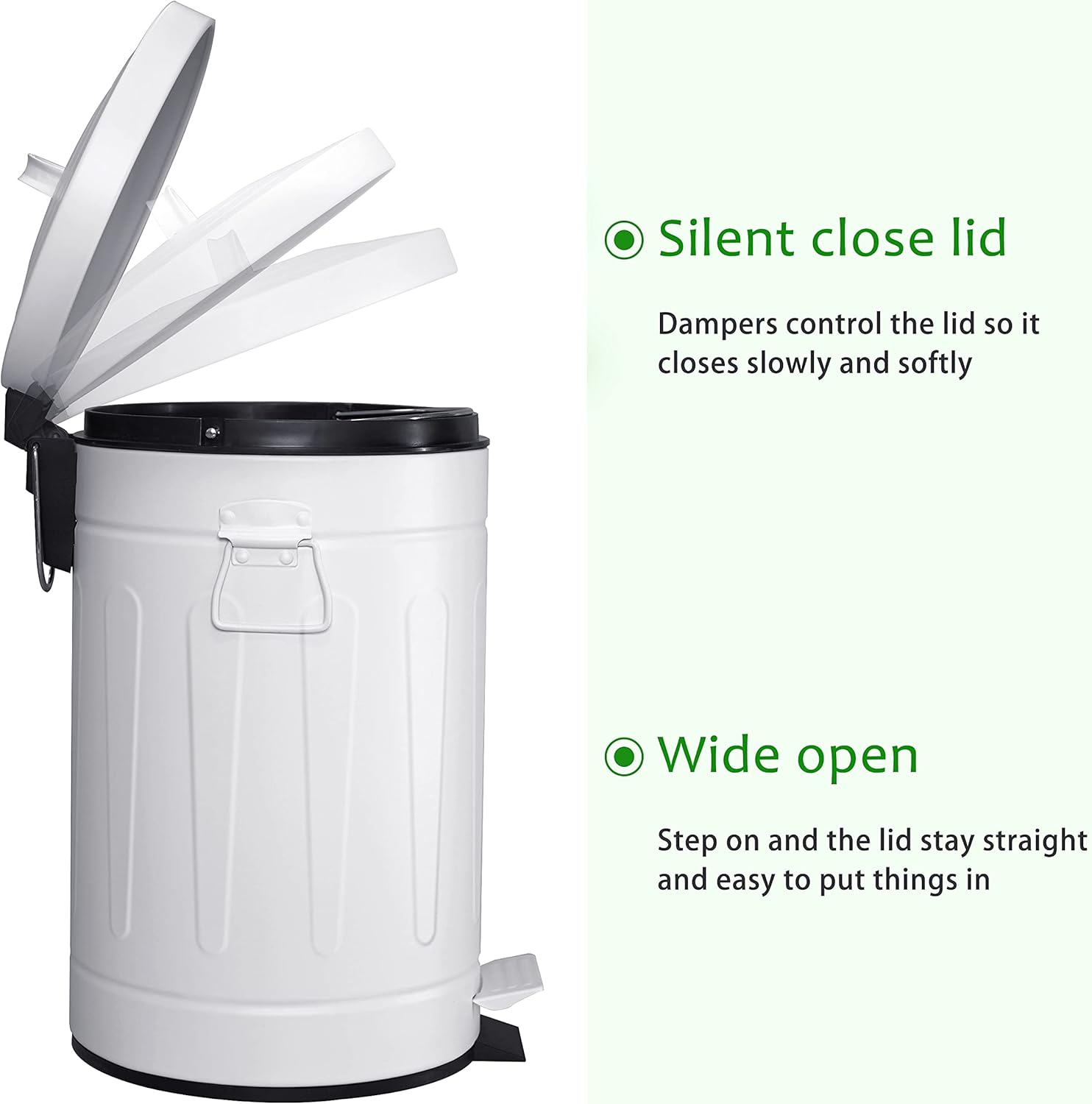 3.2 Gal./12-Liter and 0.8 Gal./3 Liter Old Time Style Round White Metal Step-on Trash Can Set (White)