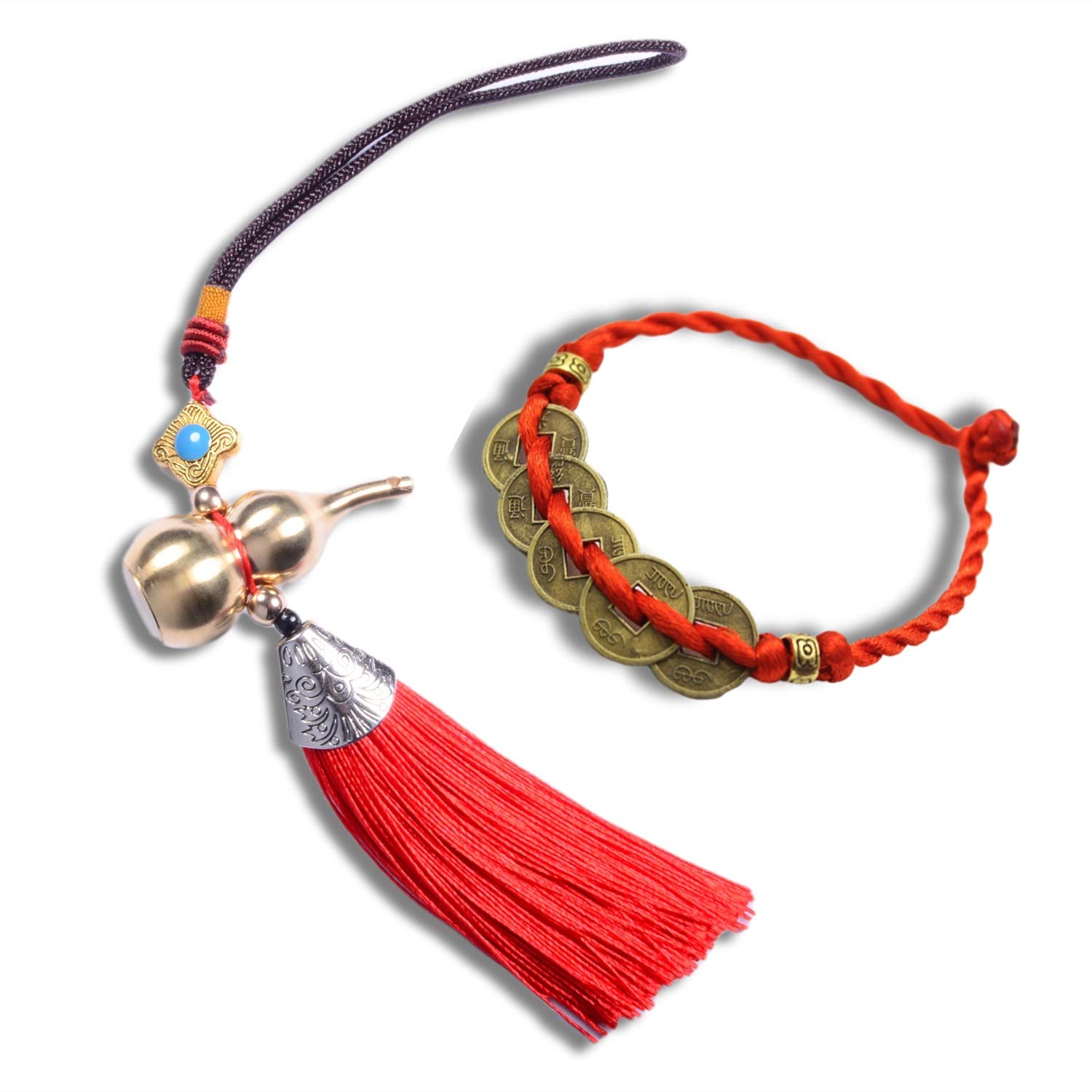 KXTFeng Shui Calabash for Wealth and Safe, Ward Off Evil, Protect Peace - Also Can Used As Wind Chimes, Car Interiors，Bag Ornaments (Red)