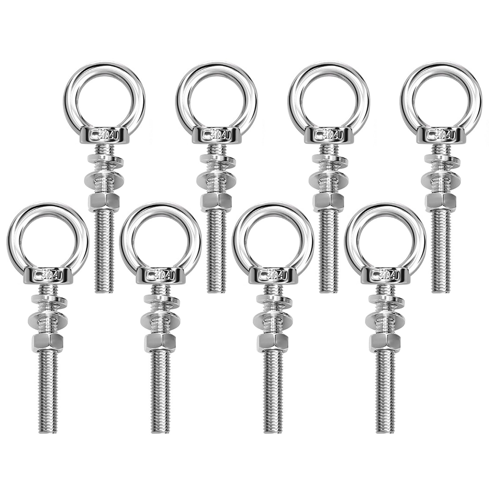 8 Vis à Œil M8 x 100 mm avec Écrous et Rondelles, Vis à Anneau Robuste pour Fixation, Suspension Murale, Levage, Bricolage, Utilisation Intérieure et Extérieure