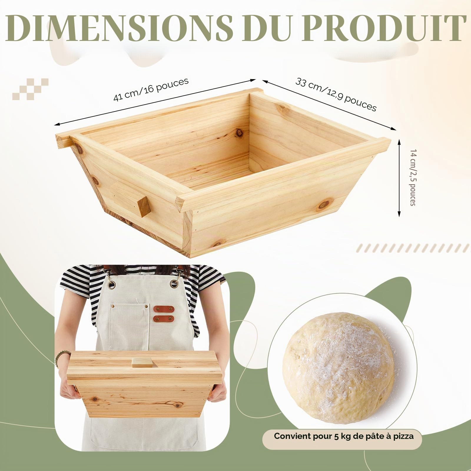 Juexica Tradition Boîte à pizza en bois avec poignée de couvercle 40,6 x 33 cm pour la cuisine, la fabrication de pizzas faites maison, accessoires de rangement, naturel