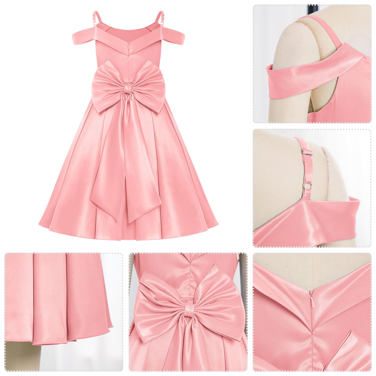 IWEMEK Robe de Soirée Fille en Satin Bustier sans Manches Volants Élégante pour Cérémonie Anniversaire Baptême Princesse