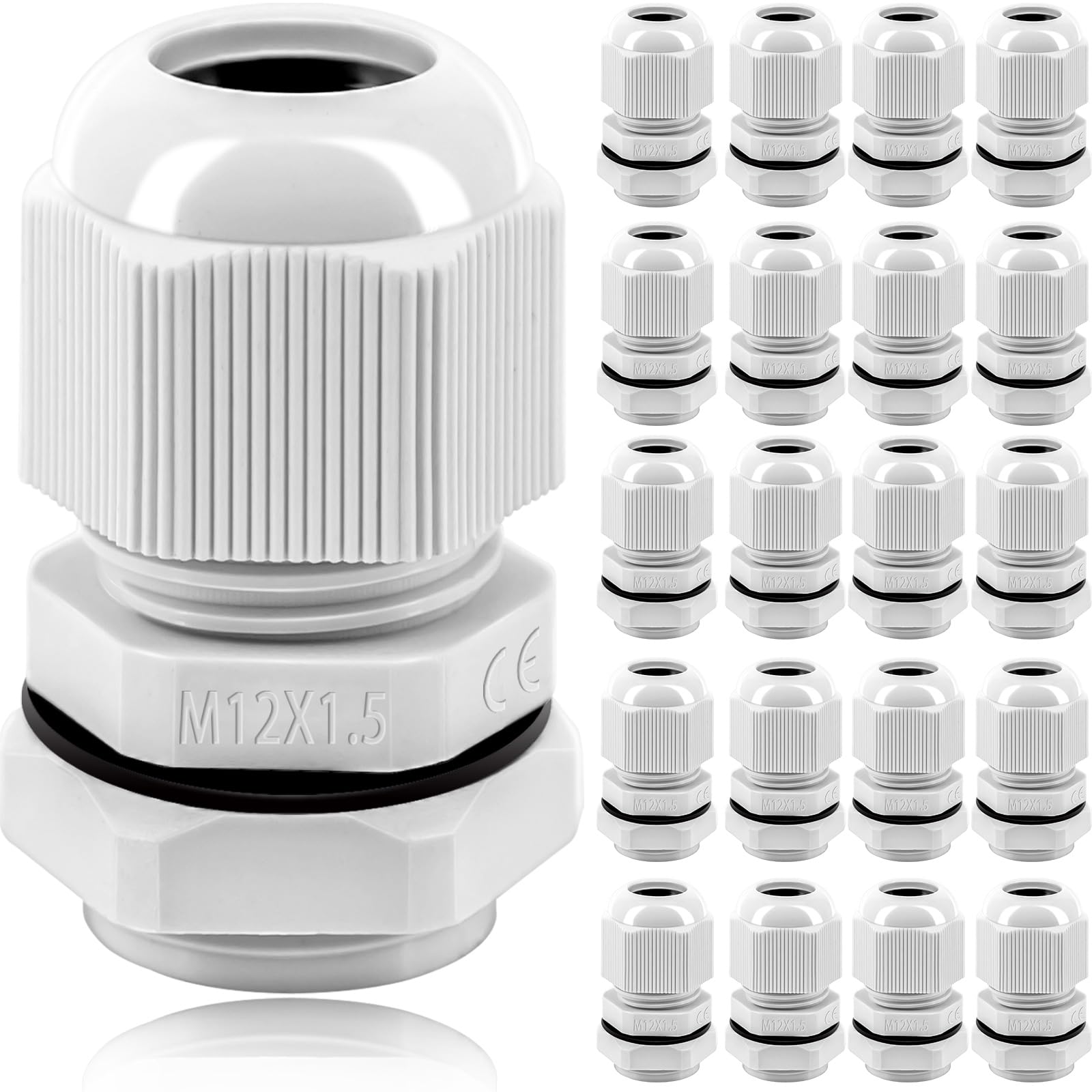 ANVINKU 20 Stück Kabelverschraubung, M12 Kabelverschraubung Wasserdicht, Nylon Kabeldurchführung Wasserdicht, IP68 Weiß Kabelverschraubungen Set mit Gegenmutter Kunststoff