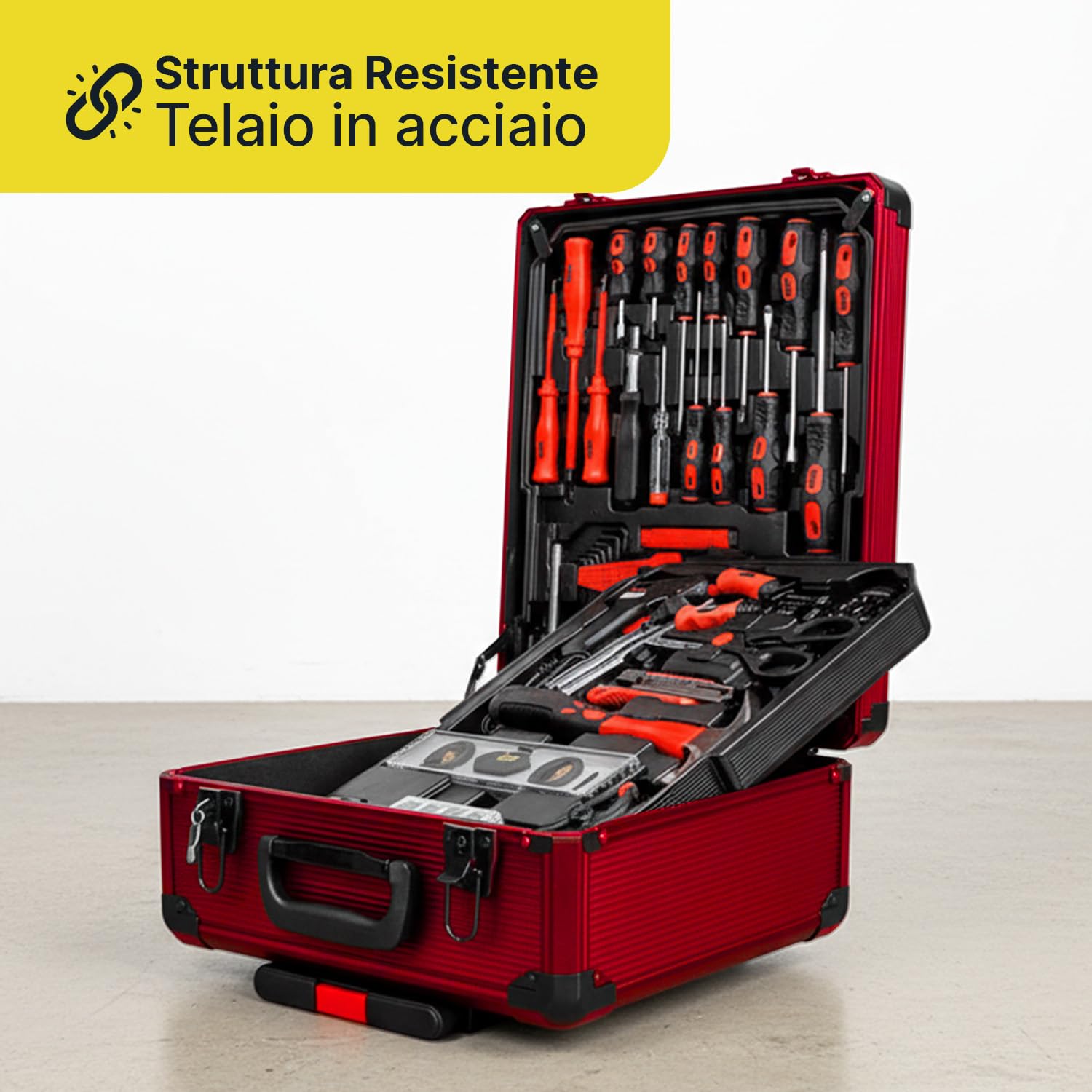 WINTEM - Trolley Porta Attrezzi 699 Pezzi Inclusi, cassetta Attrezzi Completa, Acciaio Cromo-Vanadio (CR-V) - Ruote Silenziate, Manico Telescopico e 4 Vassoi Estraibili - Kit Utensili, Casa e Officina