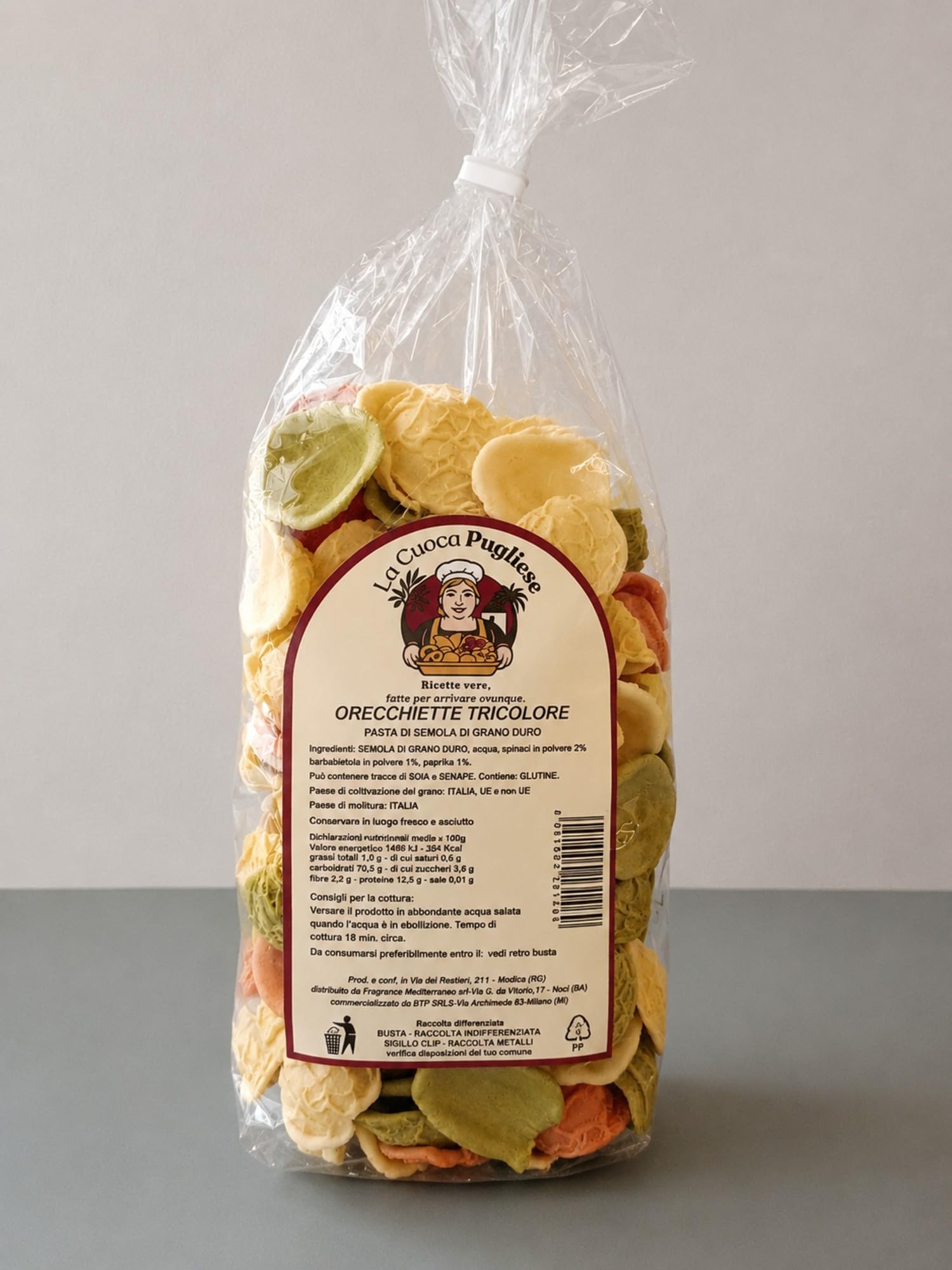 La Cuoca Pugliese - Orecchioni Tricolore, produzione artigianale pugliese, confezione da 10 pacchi x 500 g, pasta italiana