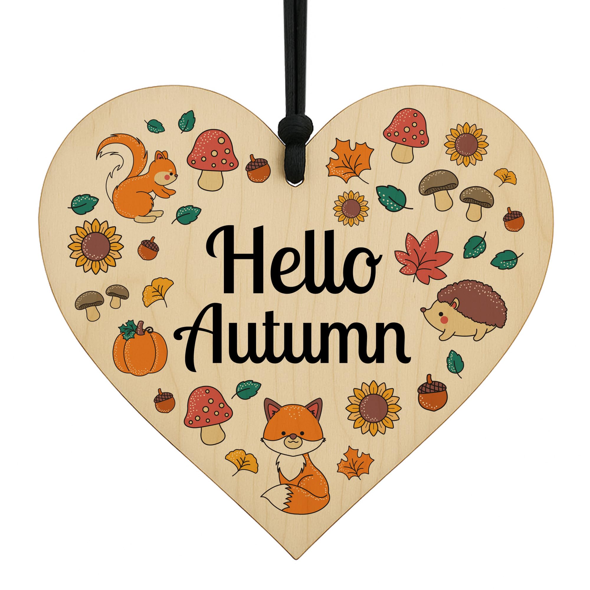 Red Ocean Autumn Home Decor Hello Autumn Wooden Plaque Hanging Decorations For Thanksgiving Printed Leaves and Pumpkins Autumnial Decor For House