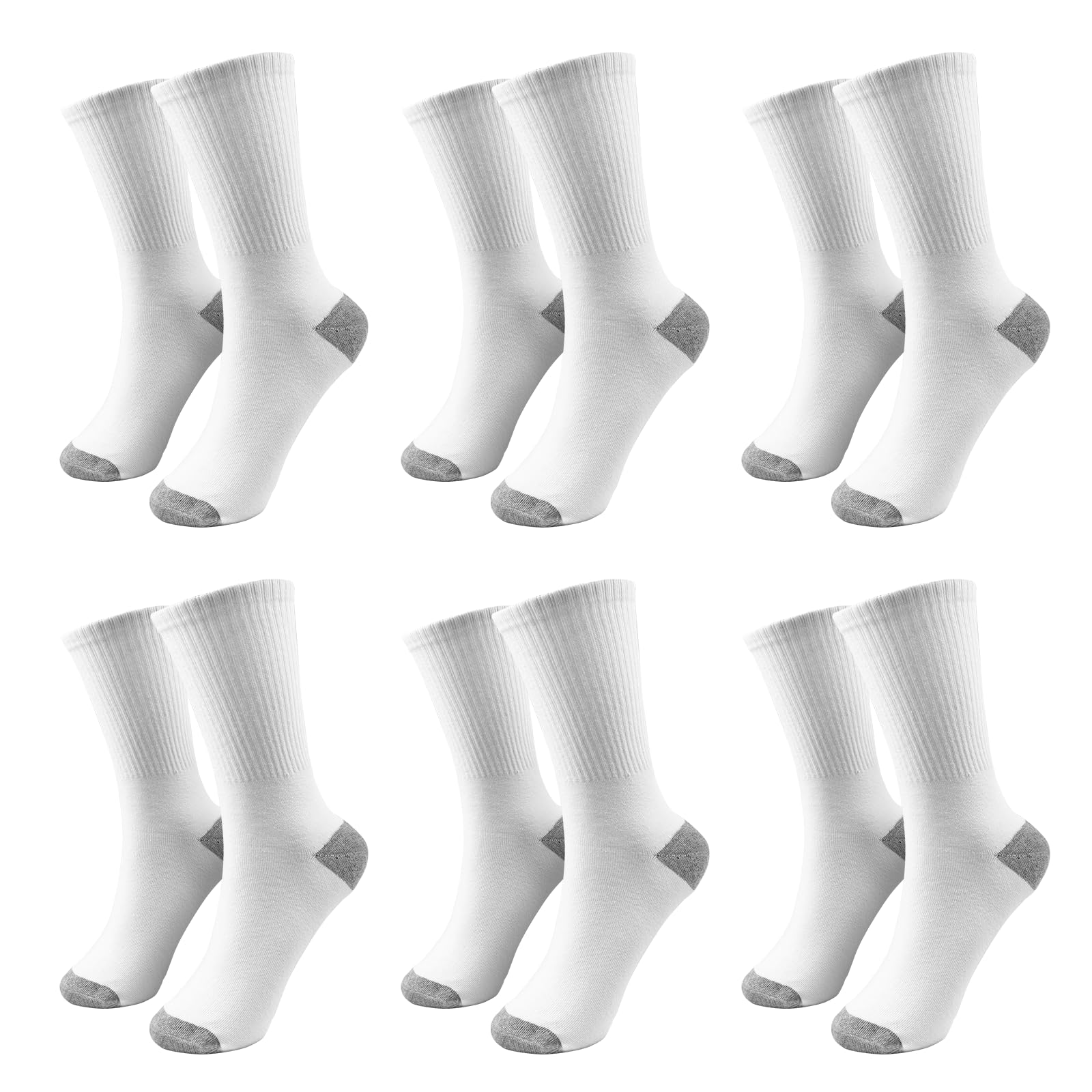 BaytionCotton Crew Socks, Length Athletic Socks for Men,Cotton Ankle Length Sport Socks Causal Elastic Socks 6 Pairs White