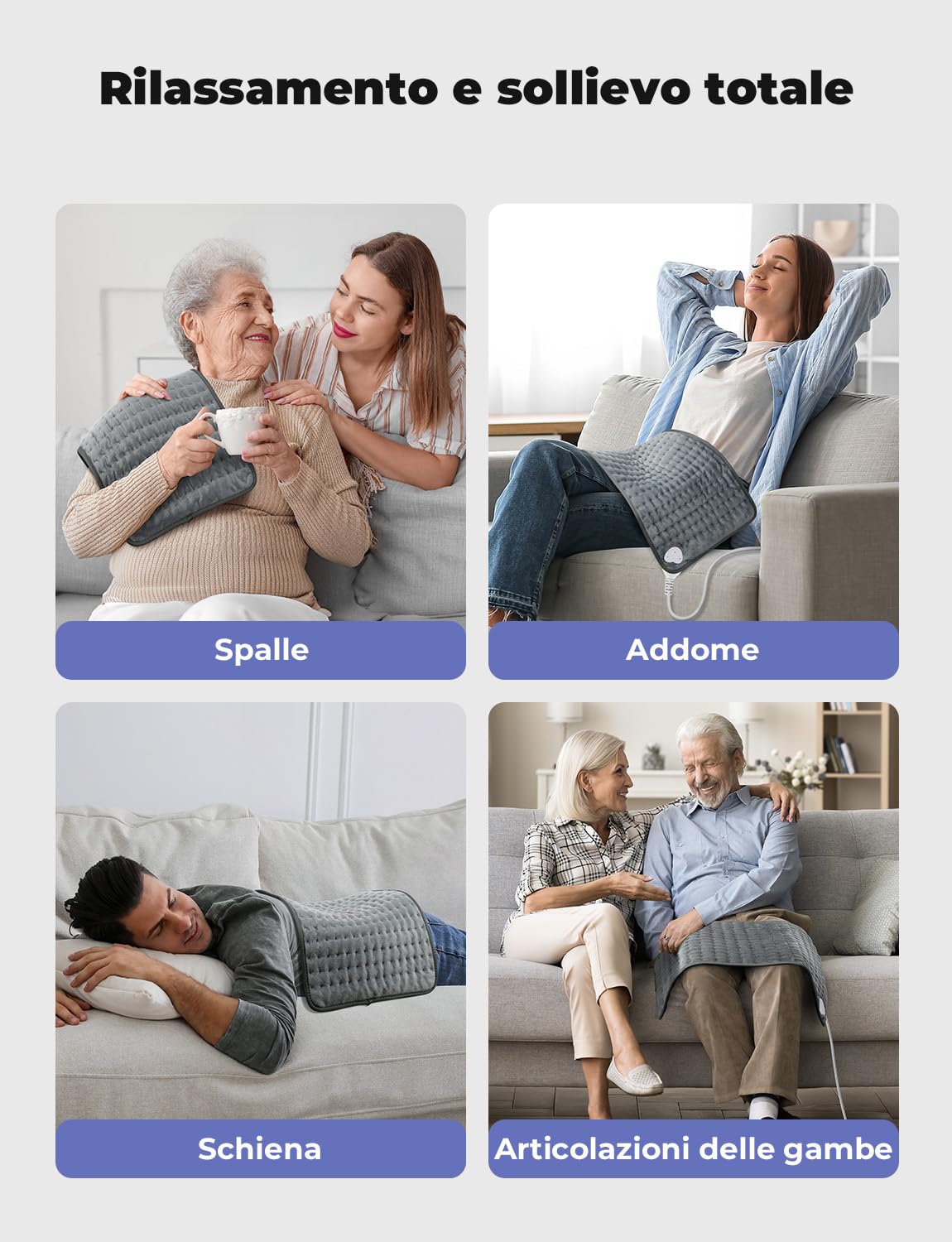 Levesolls Termoforo Elettrico 60x30cm - Per Schiena, Spalle e Addome, 6 Livelli Di Temperatura, 4 Timer, Riscaldamento Rapido, Spegnimento Automatico, Lavabile In Lavatrice - Grigio Scuro