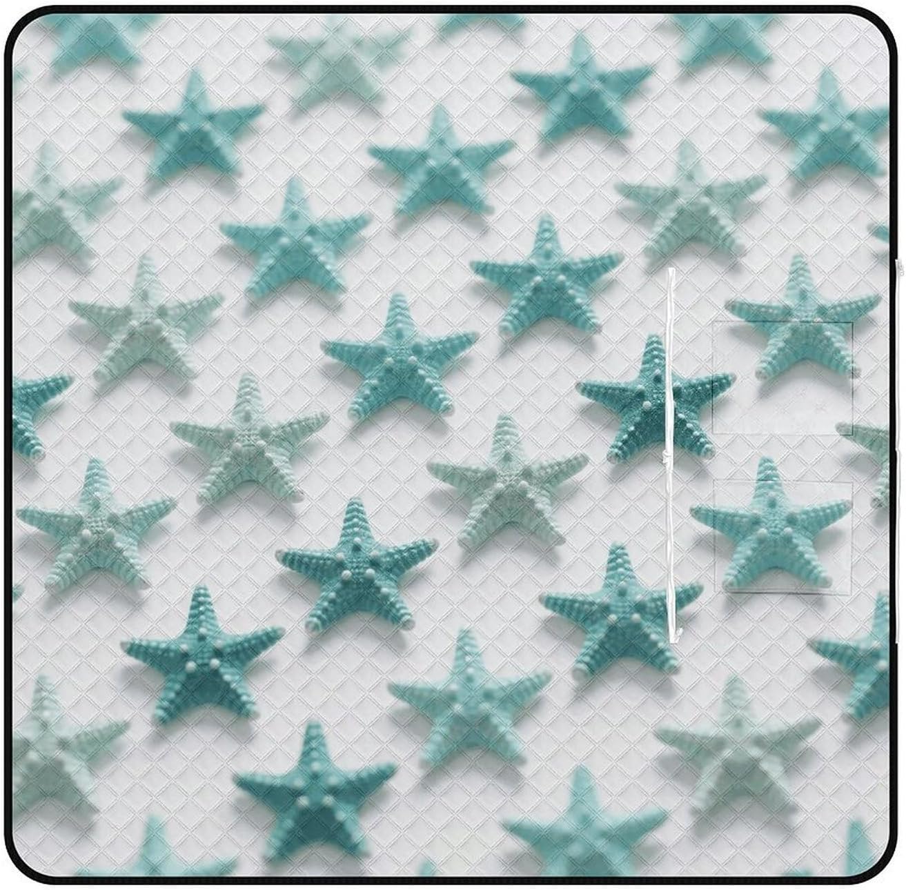 Starfish Picnic Blanket 200x200cm, Foldable 2-in-1 Picnic Mat and Tote Bag Portable Waterproof Beach Mat Sandproof Outdoor Blanket for Park, Hiking, Beach, Camping, Travel