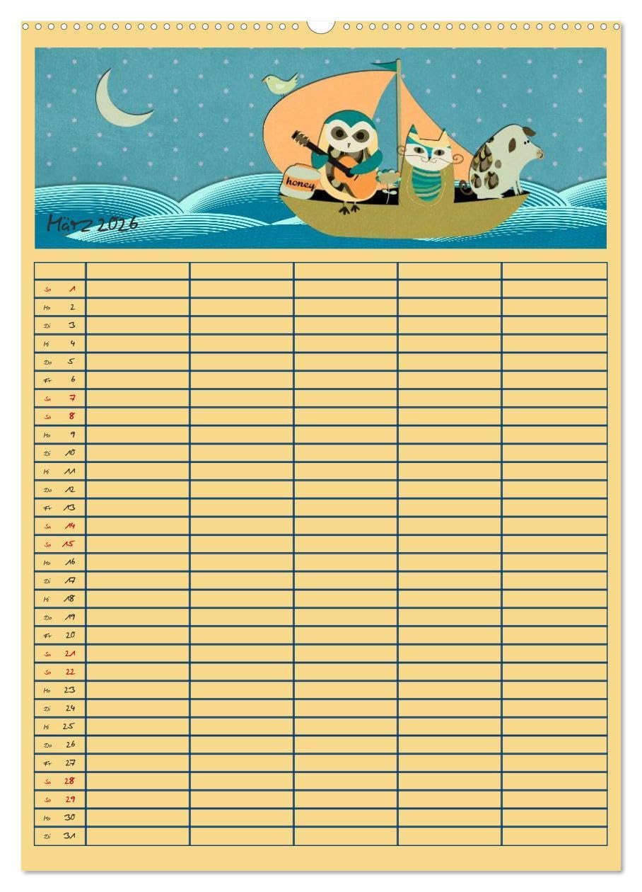 Unser buntes Familienleben (Wandkalender 2026 DIN A2 hoch), CALVENDO Monatskalender: Der farbenfroh und heiter illustrierte Monatsplaner für die ganze Familie (CALVENDO Spass)