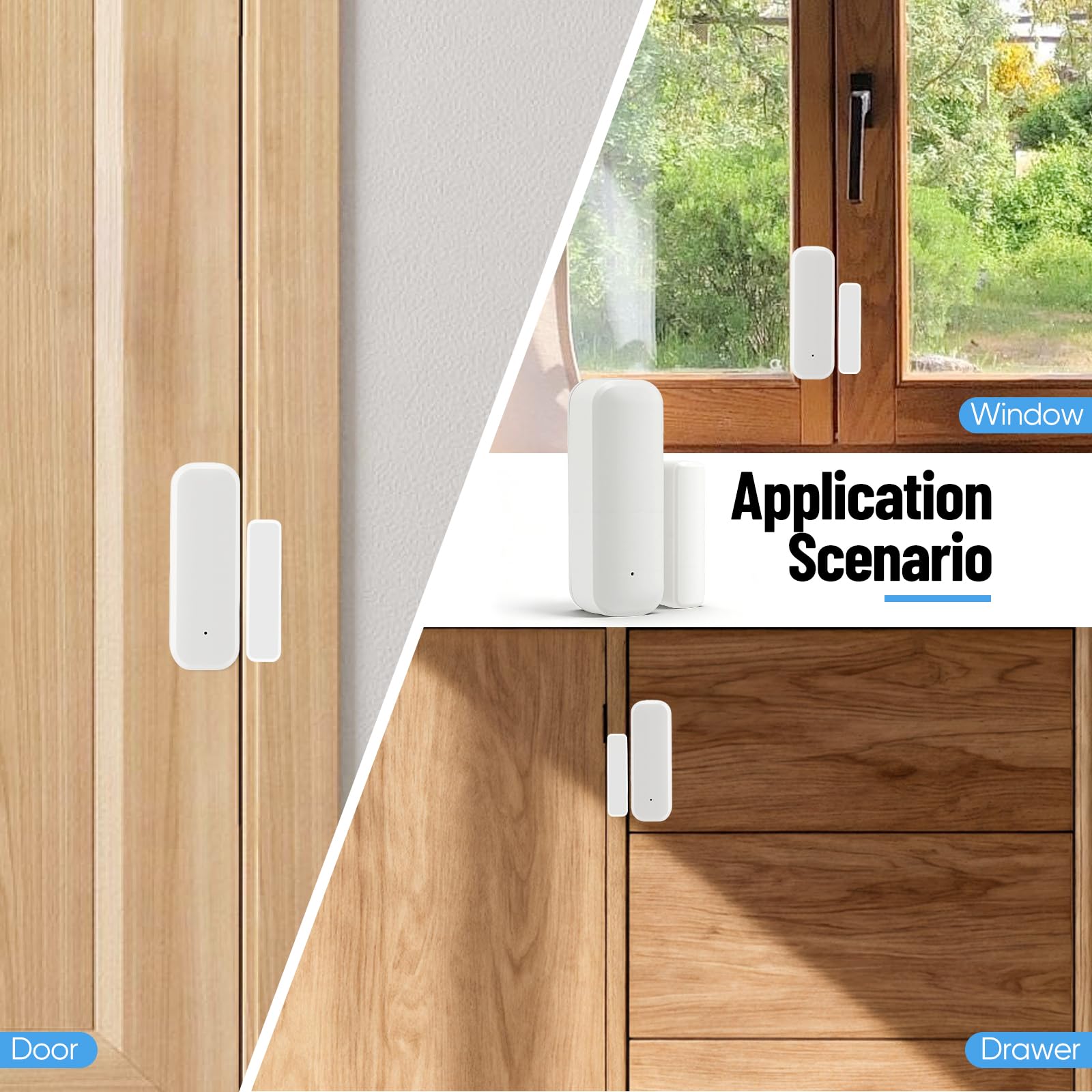 4 Pezzi Sensore Porta, Sensore Porta e Finestra WiFi, Contatto Porta a Risparmio Energetico per Termostato Intelligente per Casa, Garage, Monitoraggio in Tempo Reale Dell'apertura