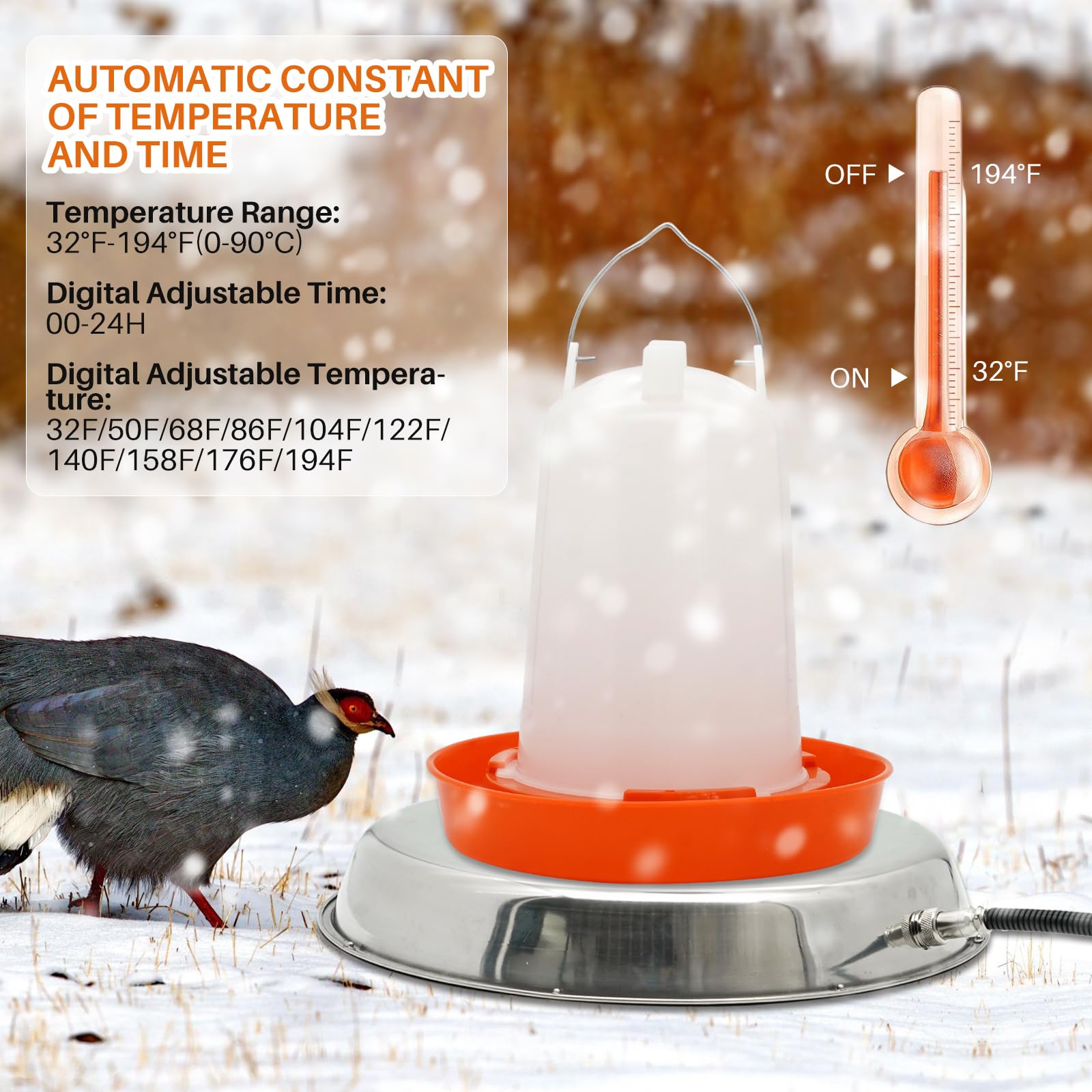 30cm Heizplatte für Geflügeltränke 55W Metal Hühnertränke Beheizte Basis Tränkenwärmer Geflügel mit Digital Temperturregler und Timer für Hühnerstall Farm (30cm)