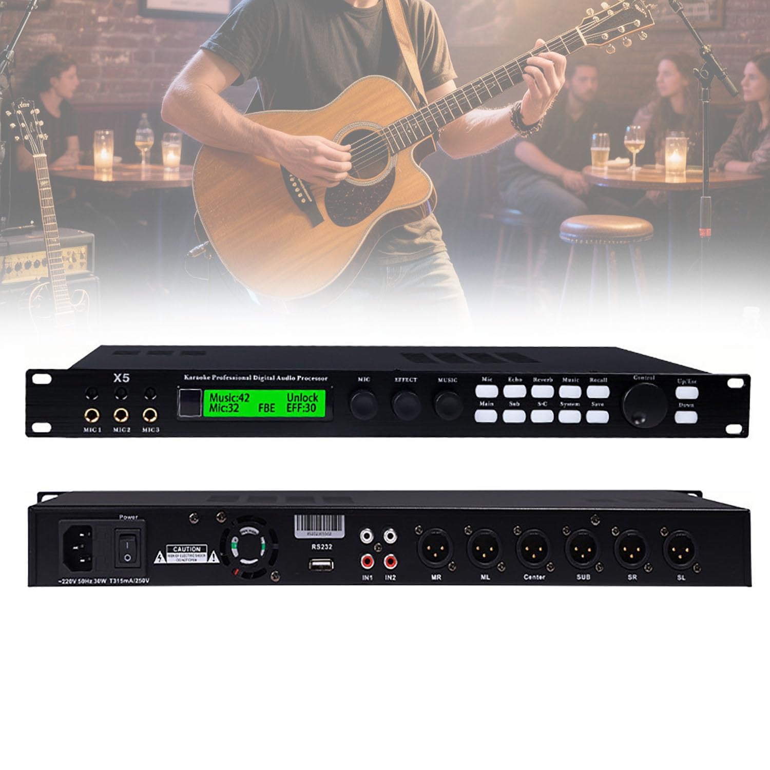 TsoLay Home Audio Equalizer, Stereo Equalizer Real Time Frequency Level Display with LCD Display, Support 5.1 Channel Output, 3 Microphone Channel for Karaoke, Home Theater