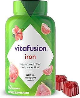Vitafusion Suplemento vitamínico de goma de hierro, apoya la producción de glóbulos rojos*, sabor a hibisco de guayaba, 30 porciones, 60 unidades