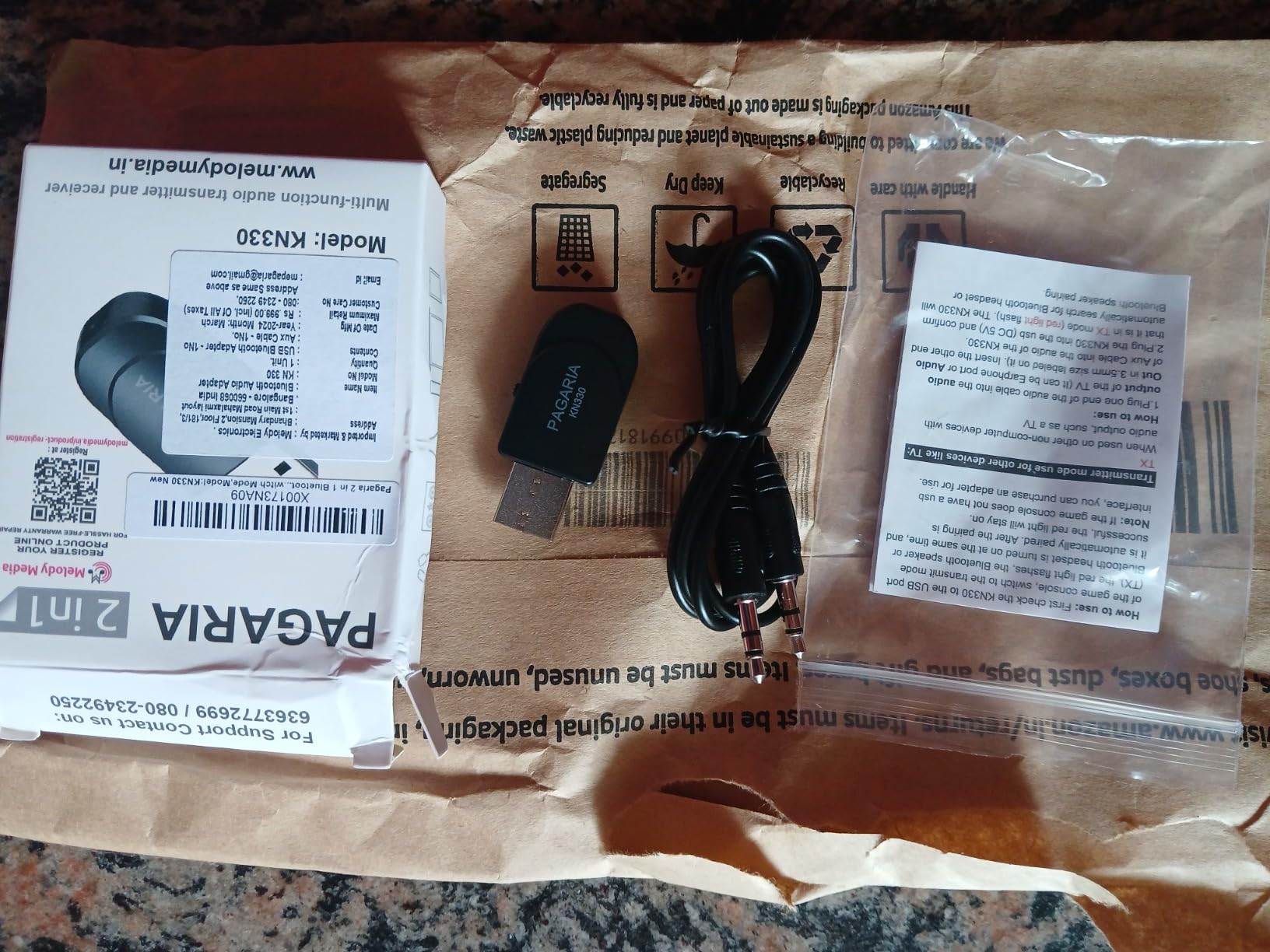 Pagaria 2 in 1 Bluetooth 5.0 Transmitter Receiver 3.5mm Stereo Audio ...