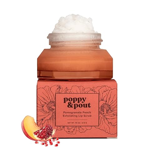 Poppy & Pout Exfoliante labial natural, tratamiento labial exfoliante, en frascos de vidrio reciclables rellenos a mano, sin crueldad (durazno de