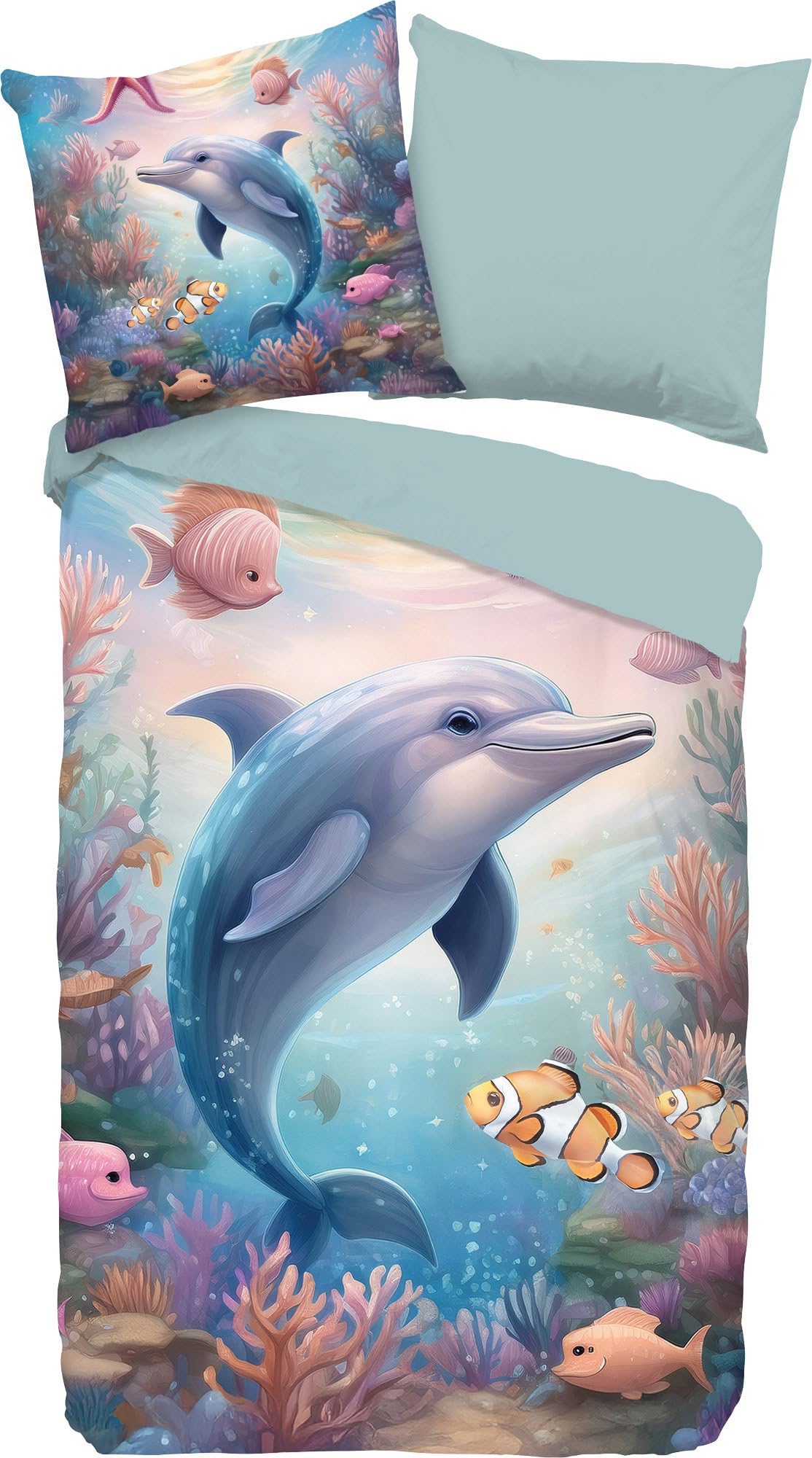 Good Morning Baya Children's Reversible Bed Linen Renforcé Blue Size 1x 135 x 200 cm + 1x 80 x 80 cm