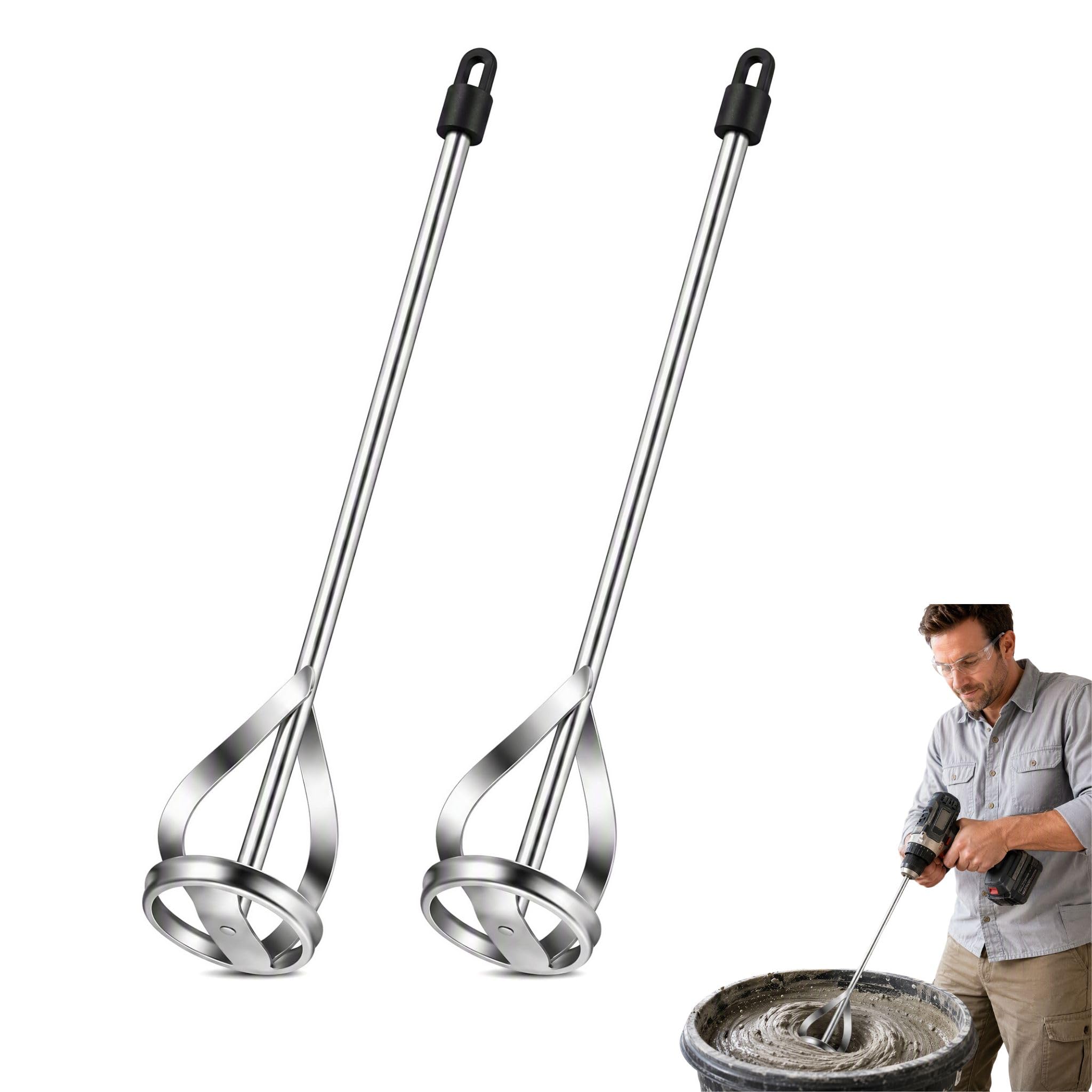 2Pcs Paint and Mud Mixers, Stainless Steel Drill Paddle Stirrer for Plaster