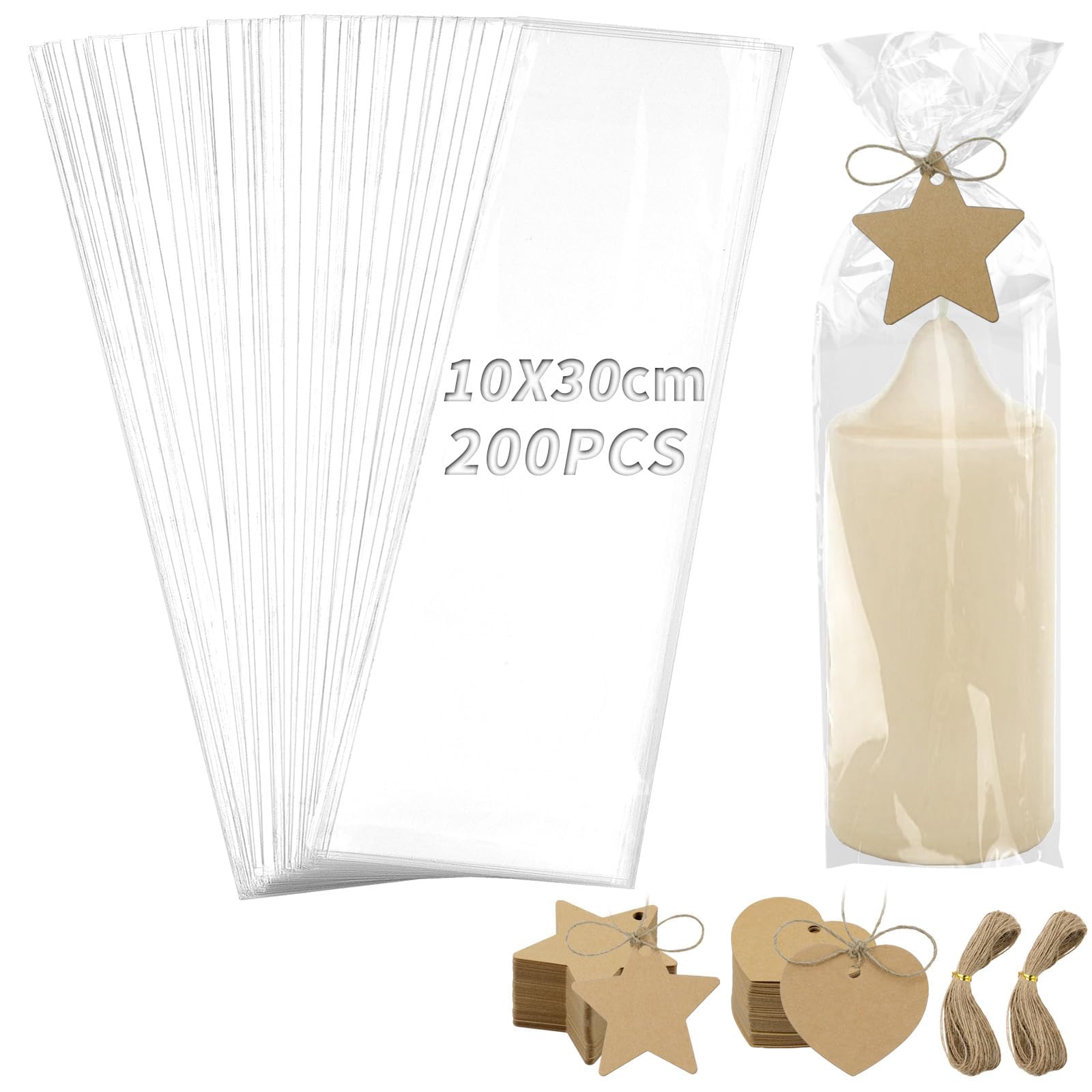 200 sacchetti di cellophane trasparenti, 16 x 24 cm, da