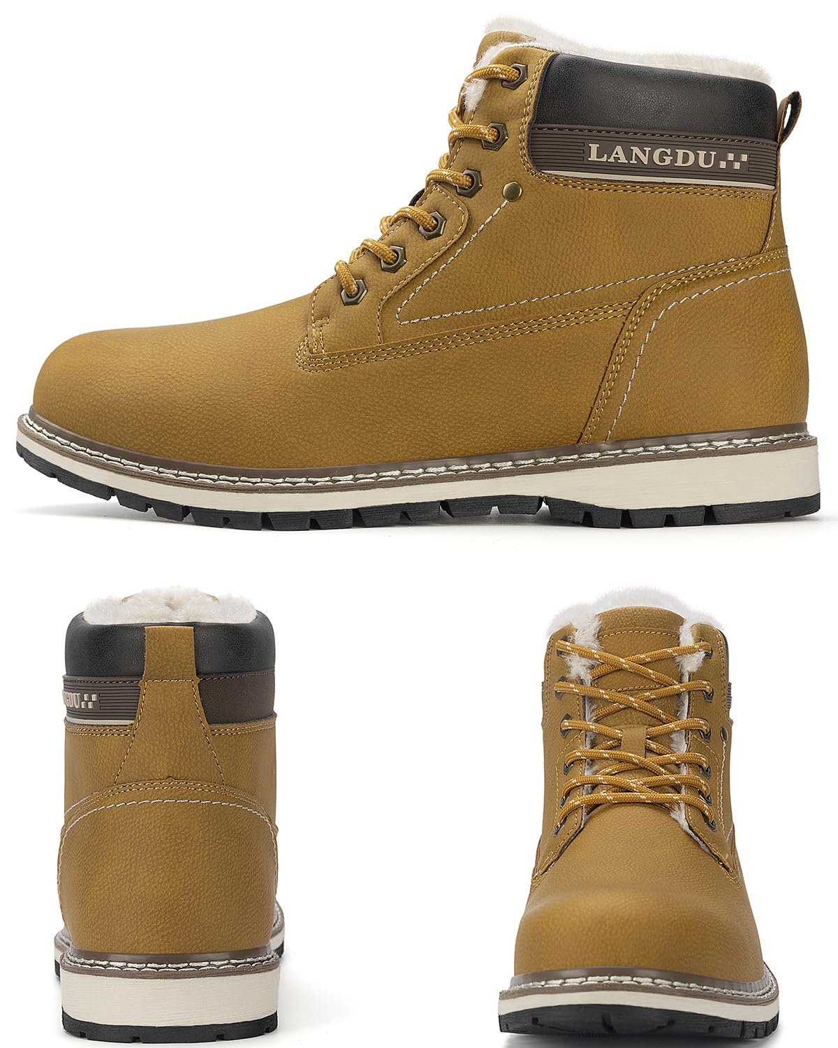 LANGDU Bottes Homme Hiver Cuir Chaud Fourrure Boots Chaussures de Neige Bottines 41-46EU