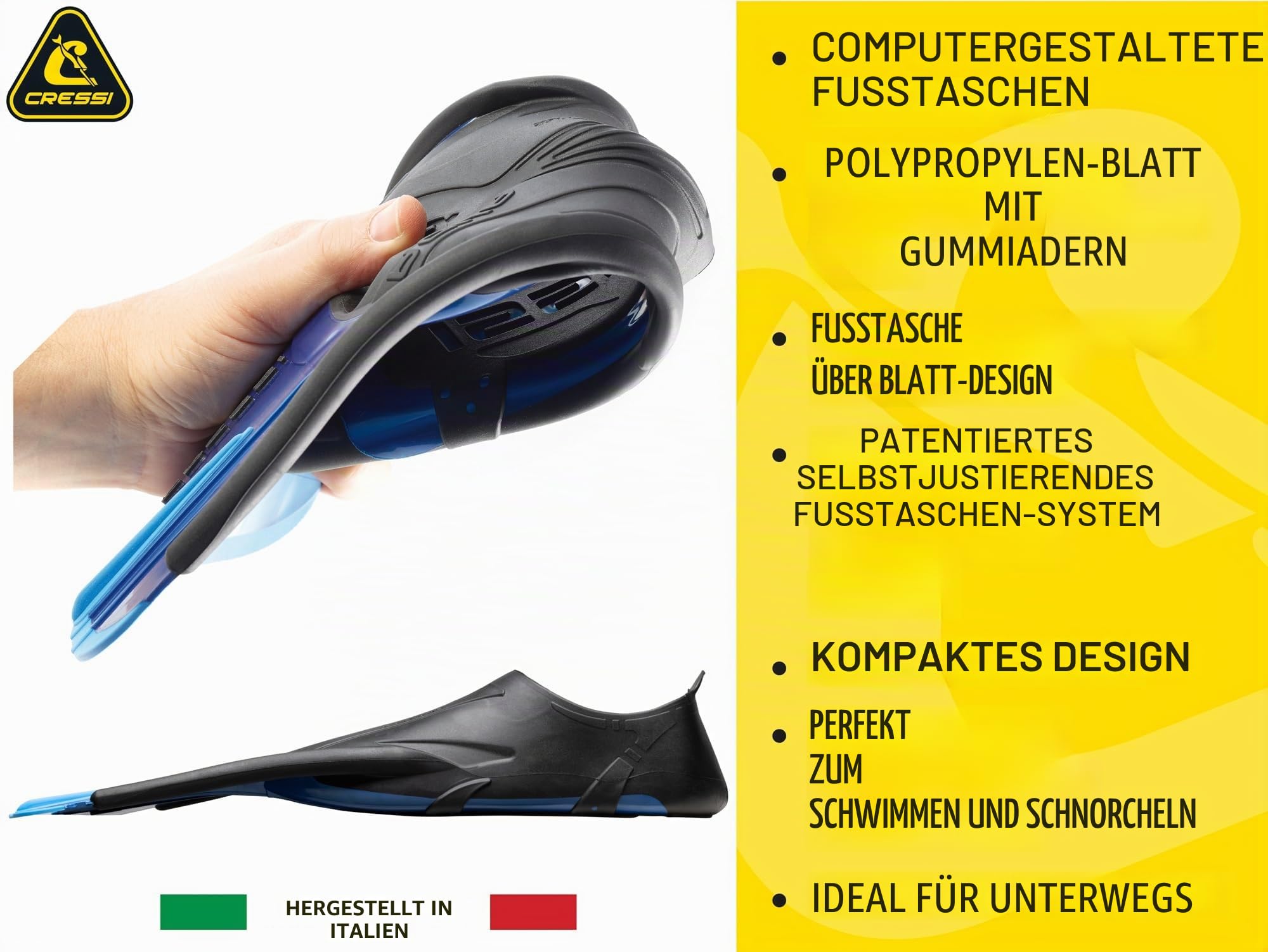 CRESSI Agua Short Fins - Self Adjusting Flossen für Schnorcheln, Schwimmen und Trainieren
