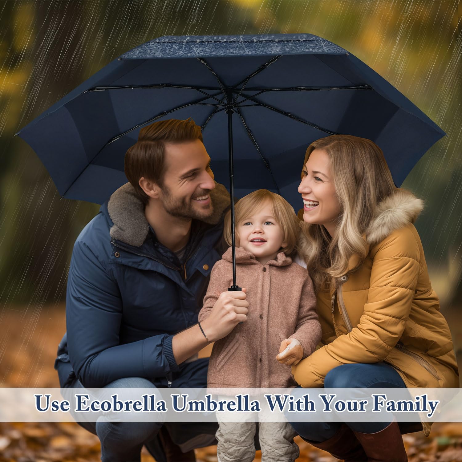 Large Golf Umbrella -Oversized 54inch Double Layer Extra Large Folding, Waterproof Automatic Open&Close-4-DARK BLUE COLOR