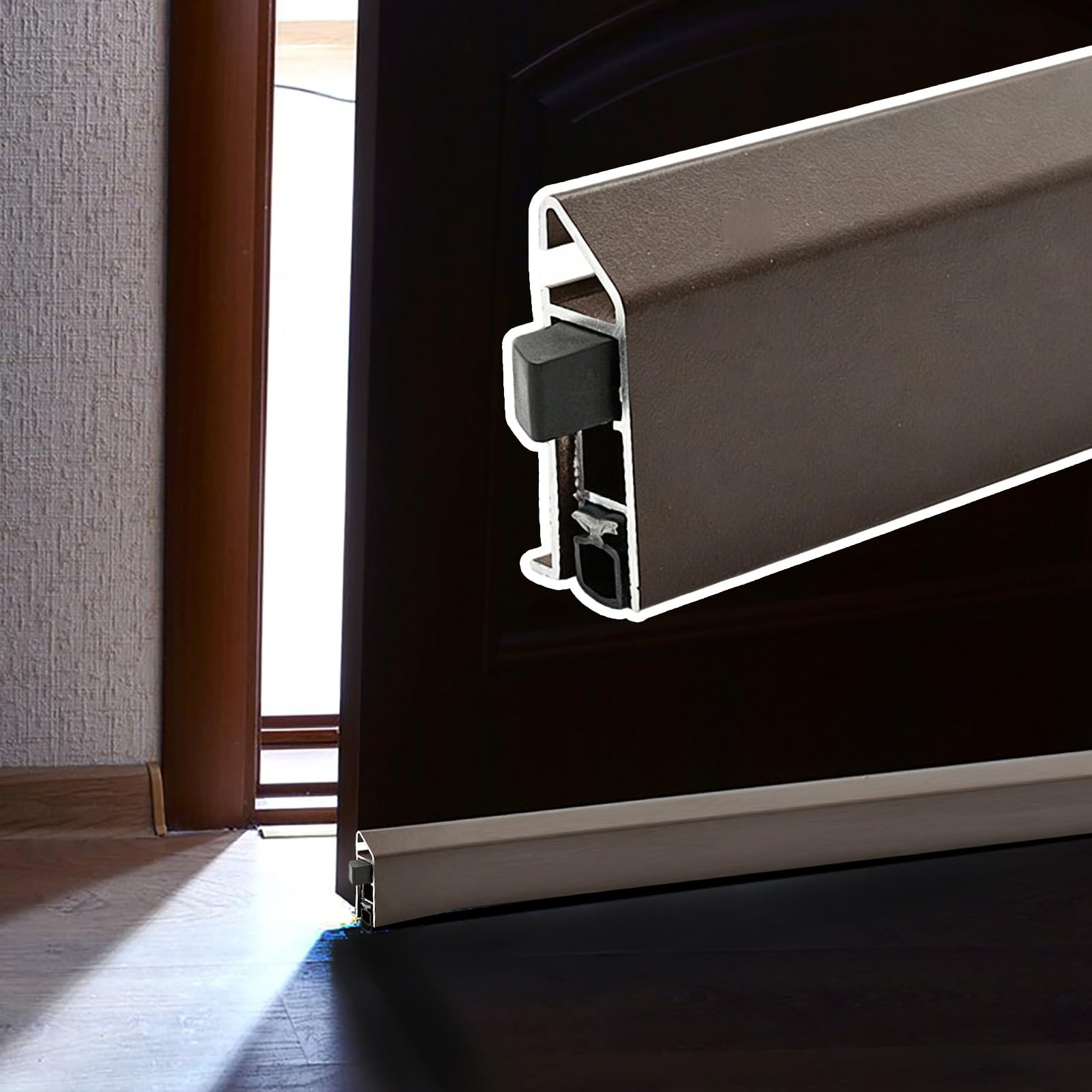 Surface Mount Automatic Door Sweep Seal, Aluminum Drop Down Auto Door Bottom Weather Stripping, Soundproof Under Door Gap Stopper Strip for Bedroom(Brown,47in/120cm)