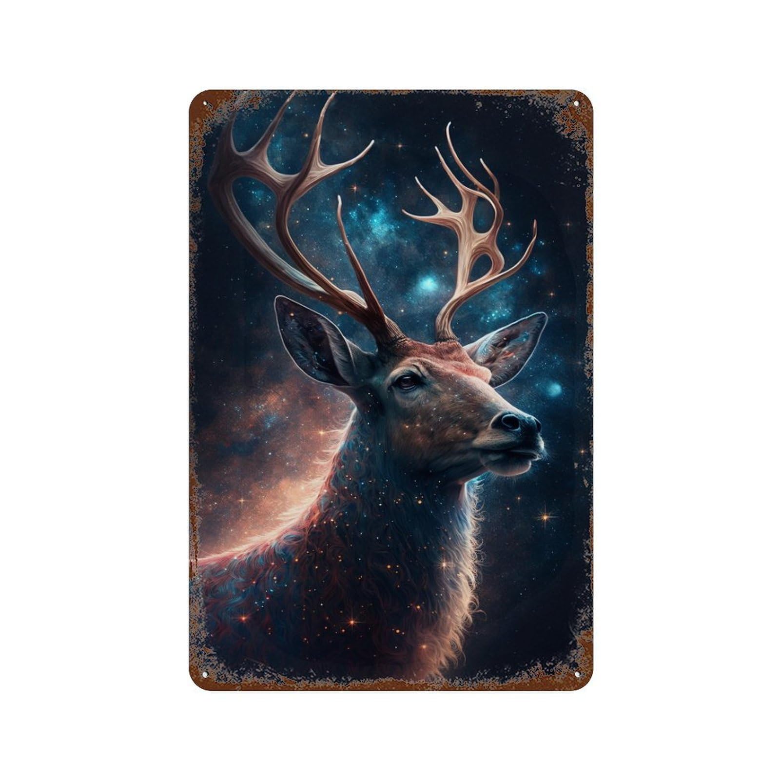 Galactic Deer Portrait -1 Aged Metal Wall Plaque 11.8"x7.9", Classic Wall Plaque for Garage, Pub Or Kitchen