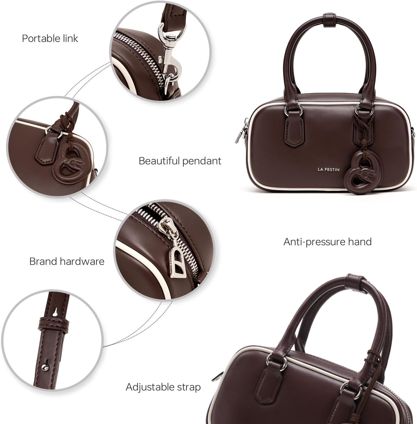 LA FESTIN Shoulder Purses for Women Retro Boston Handbag with Adjustable Strap for Travel and Party - Image 5