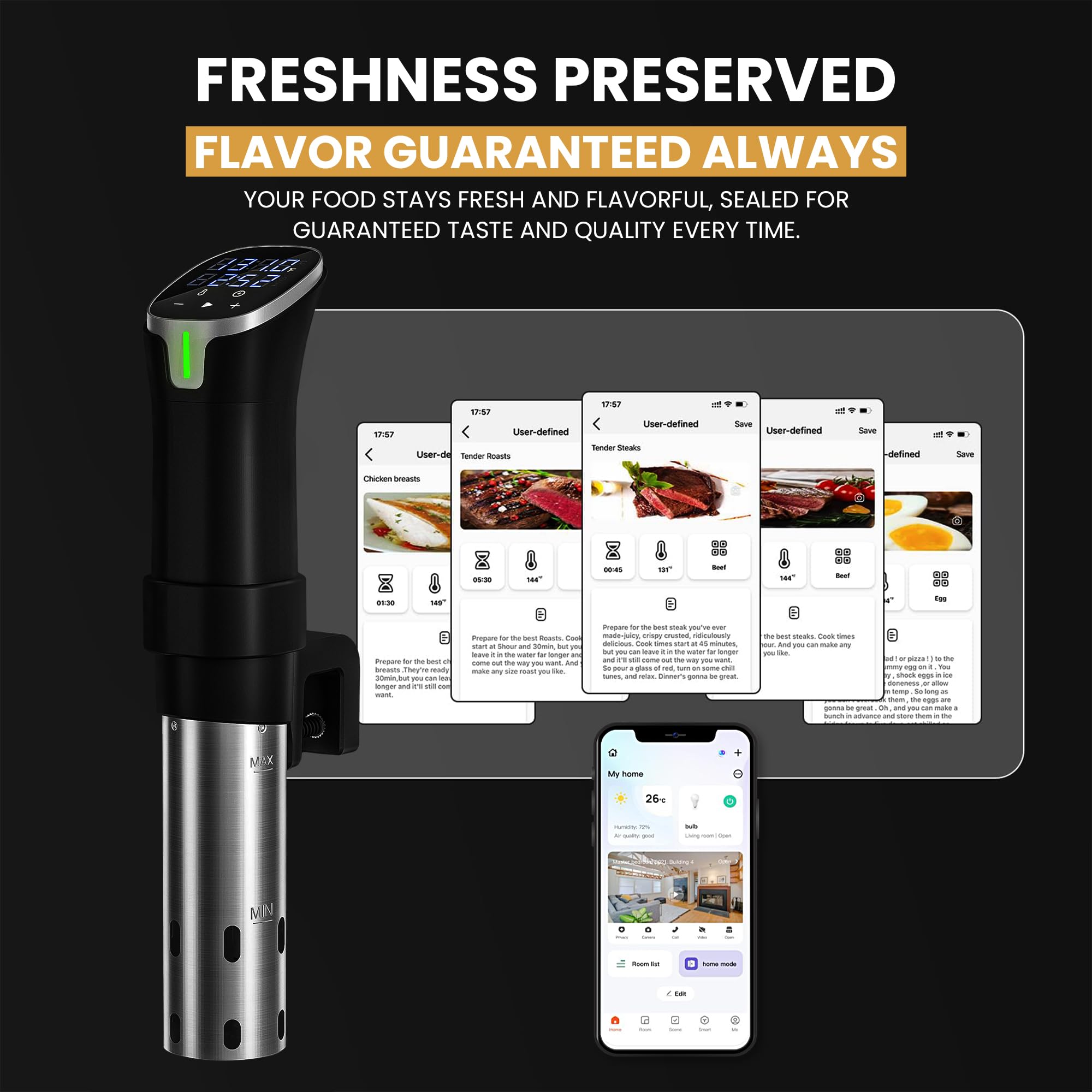 CRUXO 1100W Sous Vide Cooker Kit With App Control, Immersion Circulator, LED Display, Touch Panel, Vacuum Sealer & 10 Sealing Bags | Suvee Sous Vide Machine For Precise Cooking, Smart Thermal Cooker