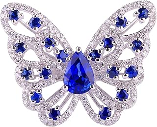 Womens Engagement Ring White Gold 9ct / 14ct / 18ct, Butterfly and Pear with 1.15ct Created Sapphire and Moissanite, Eternity Wedding Band Silver Blue