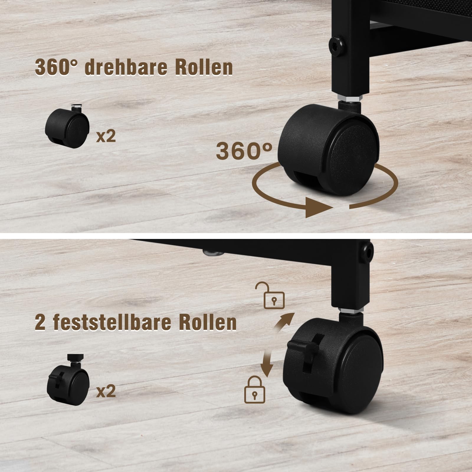 WOLTU Aktenschrank mit Ladestation, Rollcontainer mit Schubladen | Druckertisch mit Rollen, offenen Ablagen, aus Metall Holzwerkstoff,Vintagebraun