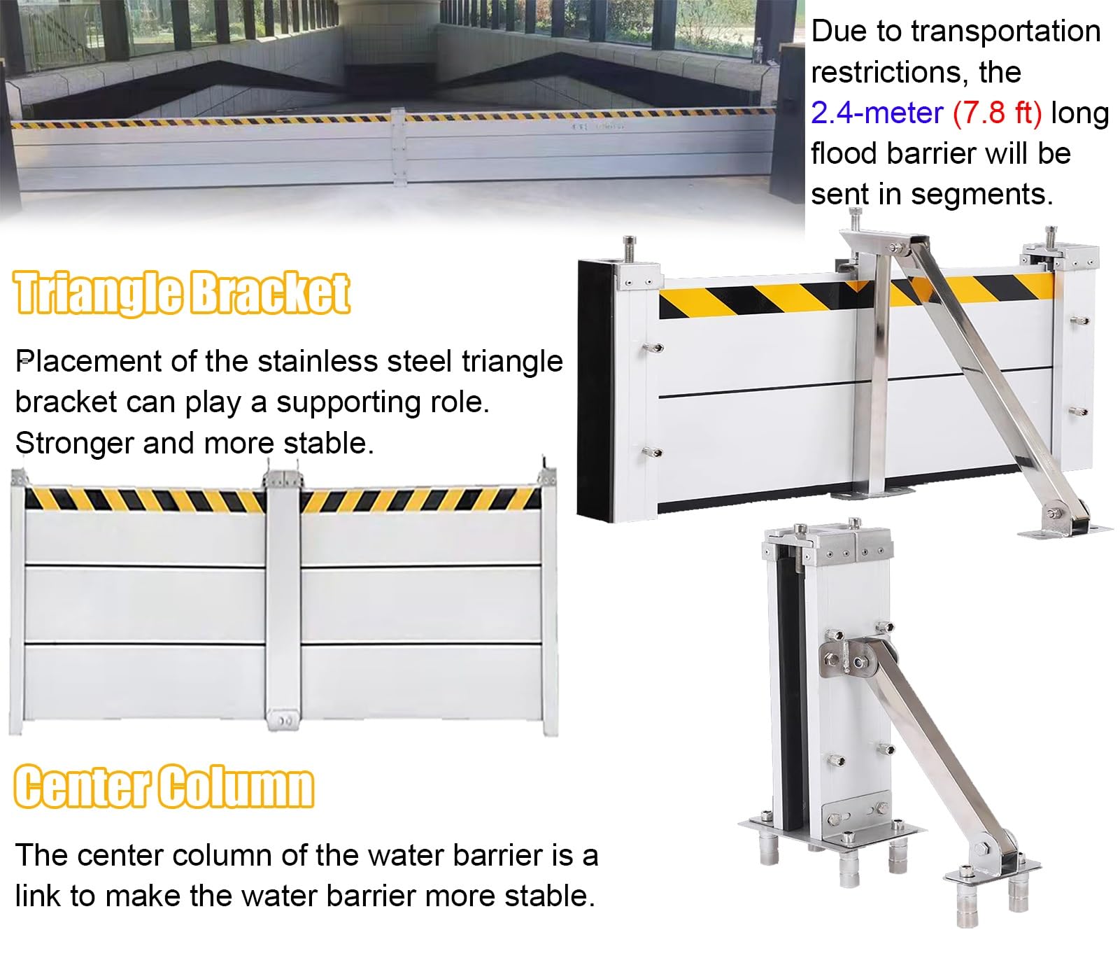 Hochwasserschutzbarriere, Aluminium-Wasserbarriere, abnehmbar, wiederverwendbar, Hochwasserschutz-Schallwand, Moduldesign, Notbarriere für Tiefgaragen/Einfahrten (Farbe: H 60 cm, SI