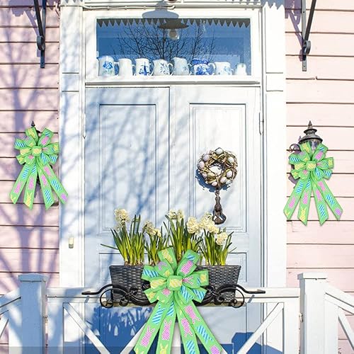 Miniatura 5 de Arcos grandes para corona de Pascua, lazos de conejo de Pascua para decoración de corona, lazo de corona verde, lazos multicapa para puerta