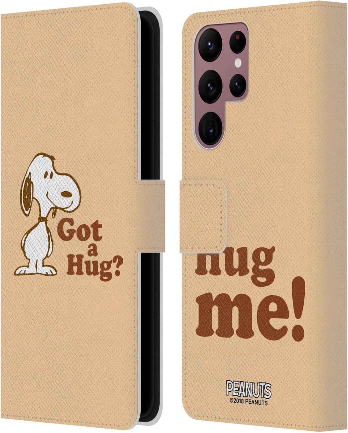 Head Case Designs Officially Licensed Peanuts Got A Hug Snoopy Hug Leather Wallet Case Compatible with Samsung Galaxy S22 Ultra 5G