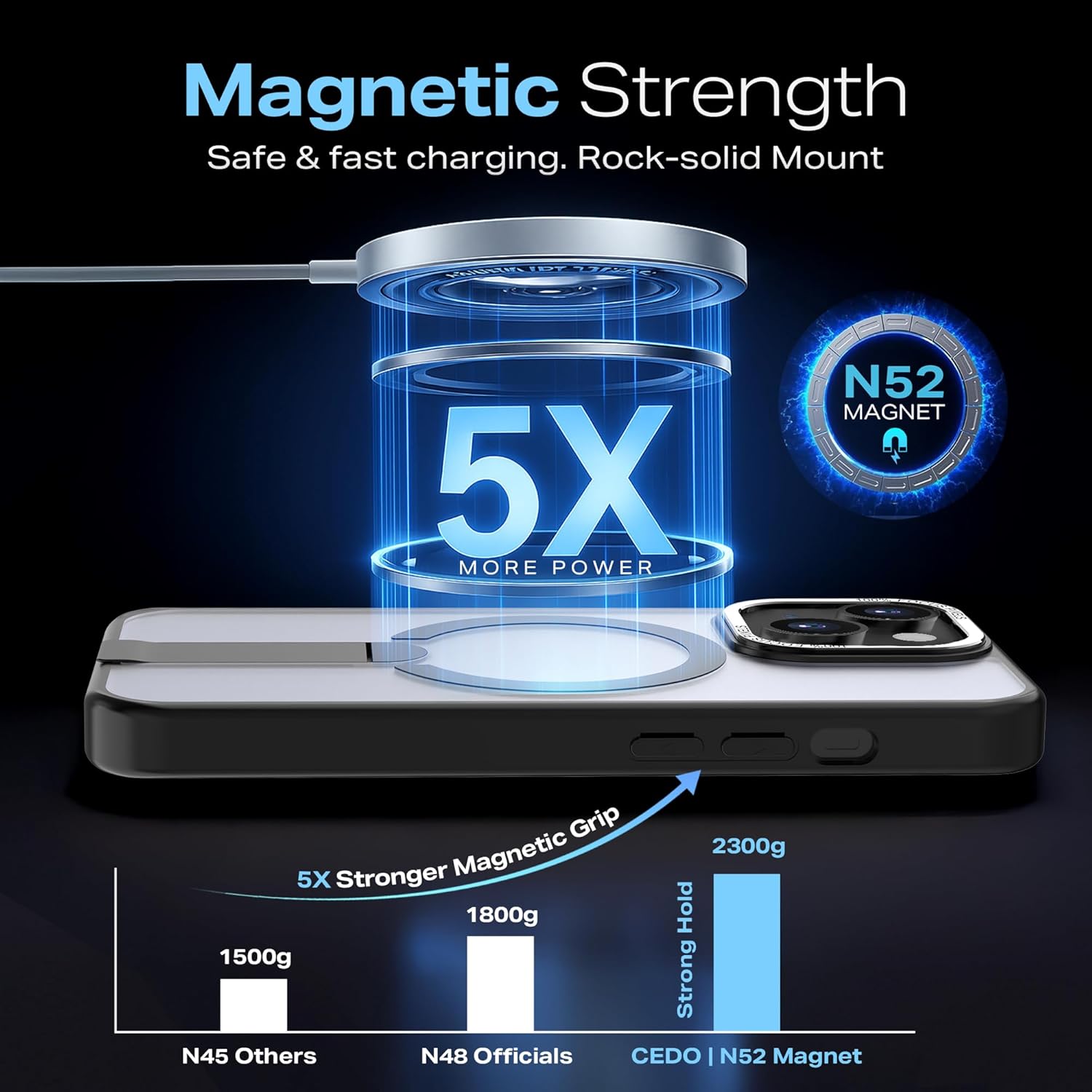 Magnetic Kickstand for iPhone 14 Plus Case [Compatible with MagSafe] [3-Way Adjustable with Metal Stand] [Military-Grade Shockproof] Slim Translucent Wireless Charging Backcover, Black - Image 2