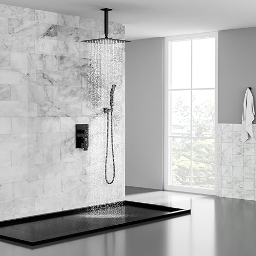 Miniatura 41 de SR SUN RISE Sistema de ducha montado en el techo de 12 pulgadas, mezclador de lluvia, sistema de cabezal de ducha de lluvia, dorado cepillado, Oro