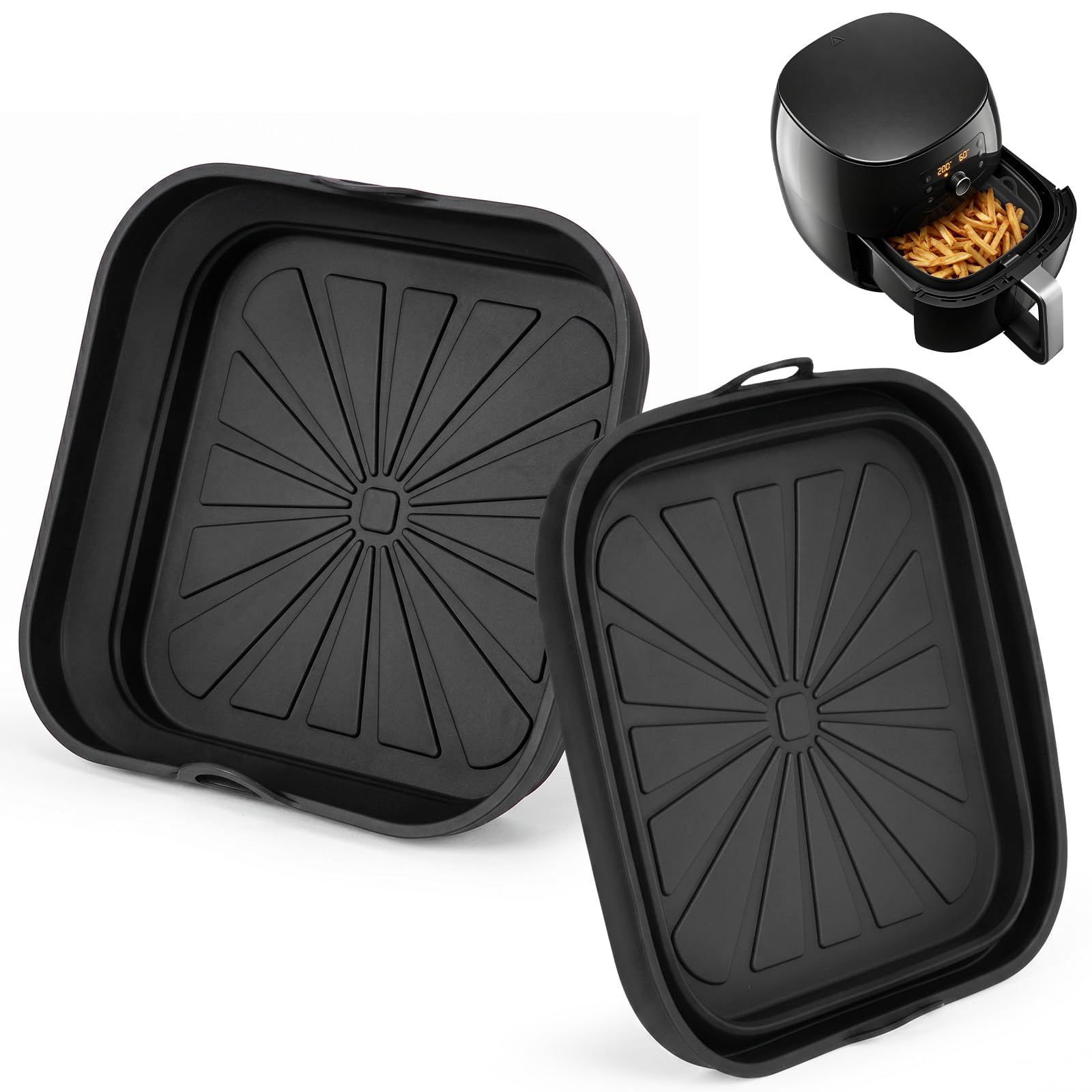 2 Pack Air Fryer Liners Silicone, Reusable & Foldable Airfryer Inserts with Handles, Kitchen Accessories for Airfryers, Oven & Microwave