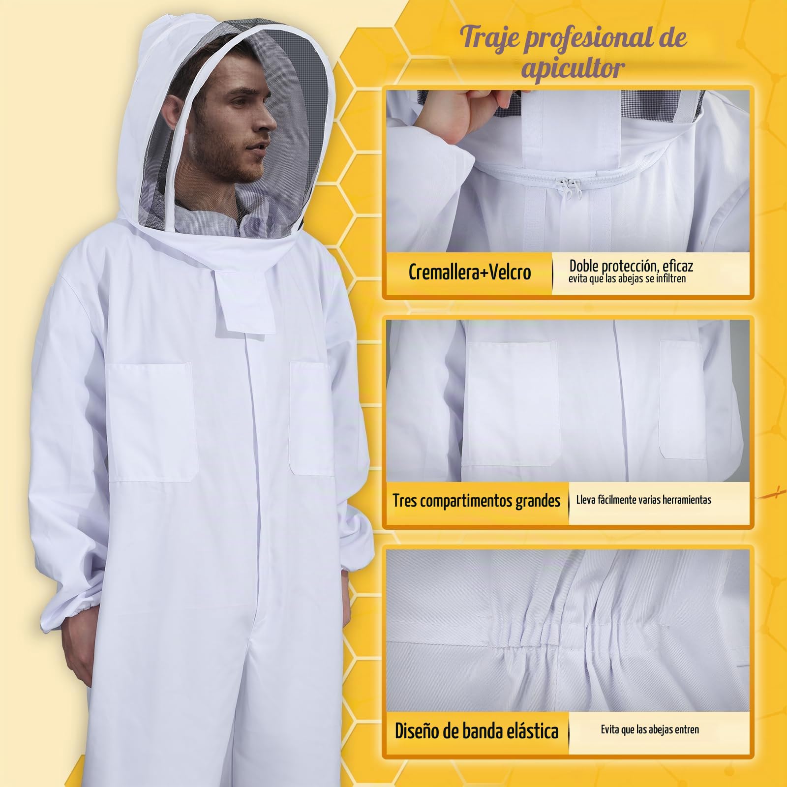 Moontay Coton complète du Corps Apiculture Vêtements Veil Capuche Gants Chapeau Vêtements Lapin de Protection Apiculture Suit Simonthebeekeeper Conséquence d'équipement X-Large Blanc