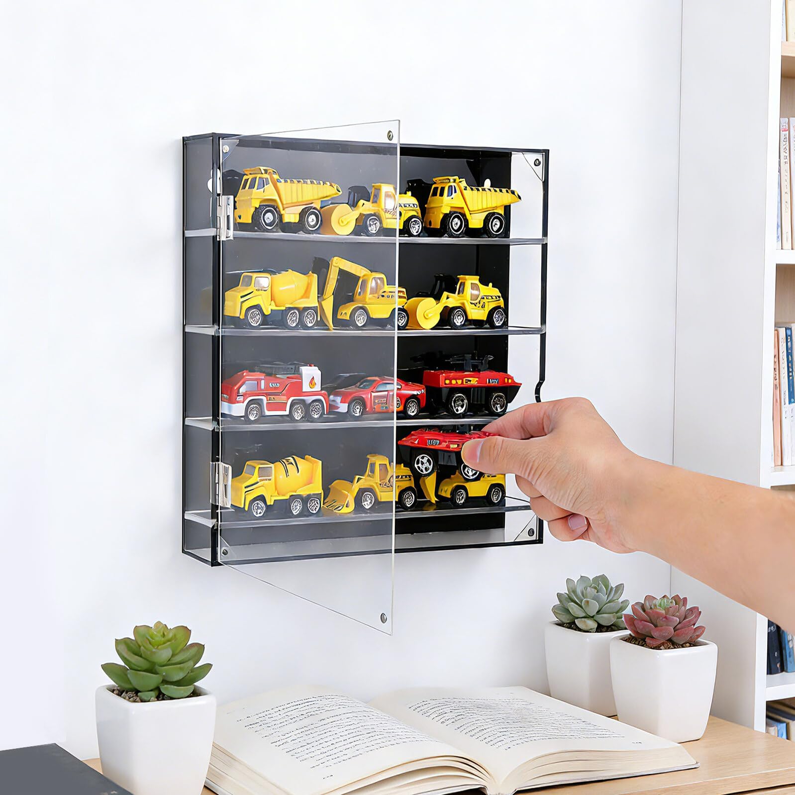 Homoyoyo Acryl Vitrine für Spielzeugautos mit Schwarzer Basis Transparente Sammelbox Multifunktionaler Organizer für Actionfiguren und Modellautos Staubdicht und Platzsparend