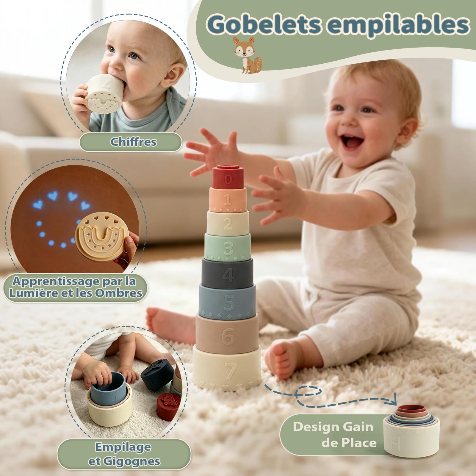 Anook Jouet Bebe 6 Mois, Jeux d’Éveil Bebe 6-12 Mois,6 en 1 Jeux Montessori | Jeux Sensoriel Bebe avec Jouets à Empiler,Boîte à Mouchoirs,Trieur de Formes,Balles Sensorielle Bebe, Cadeau Bébé 6-12 Mois