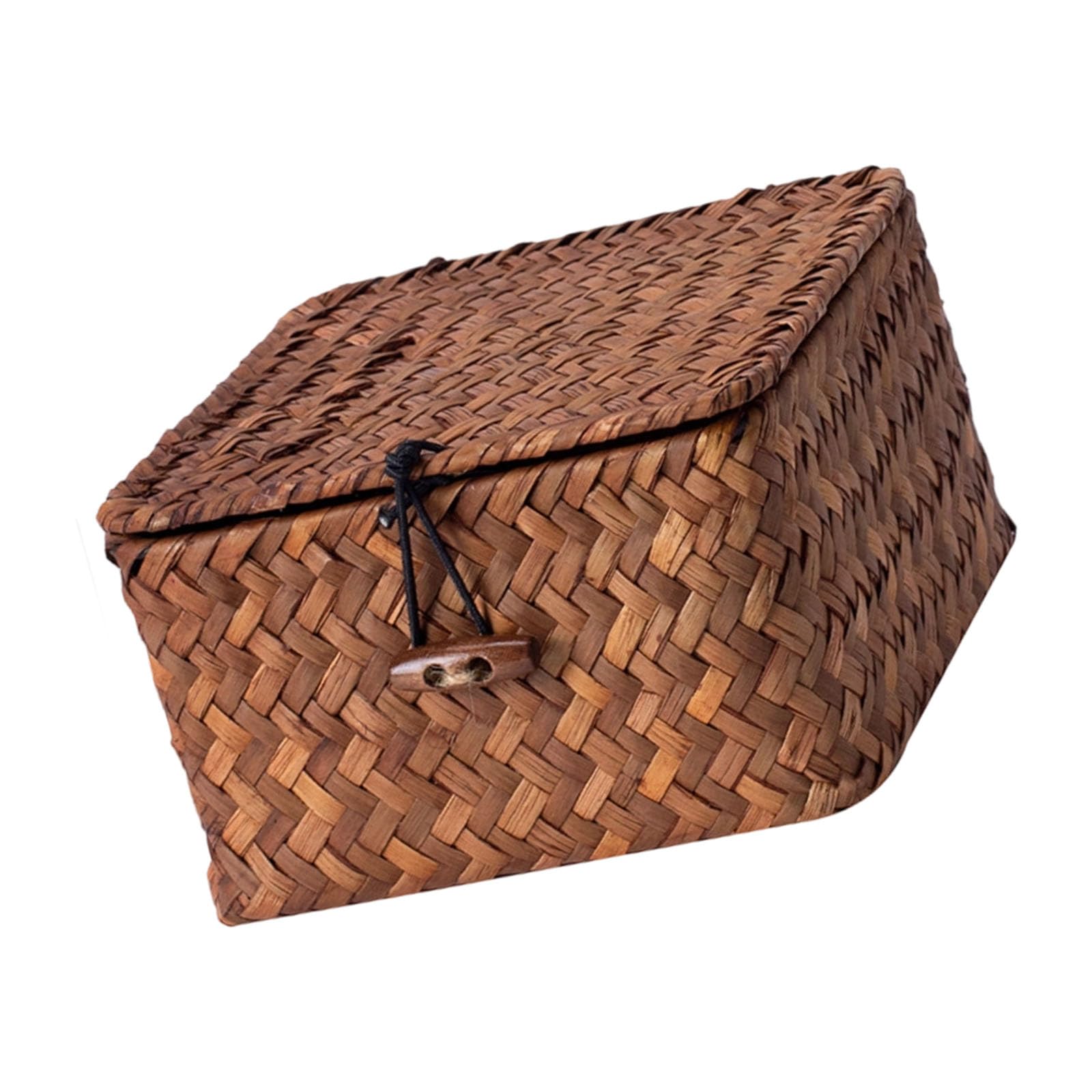 Grass Woven Basket Withj Lid Wicker Organiser Household Storage Solution for Snacks Keys Small Items Rattan Basket for Small Items
