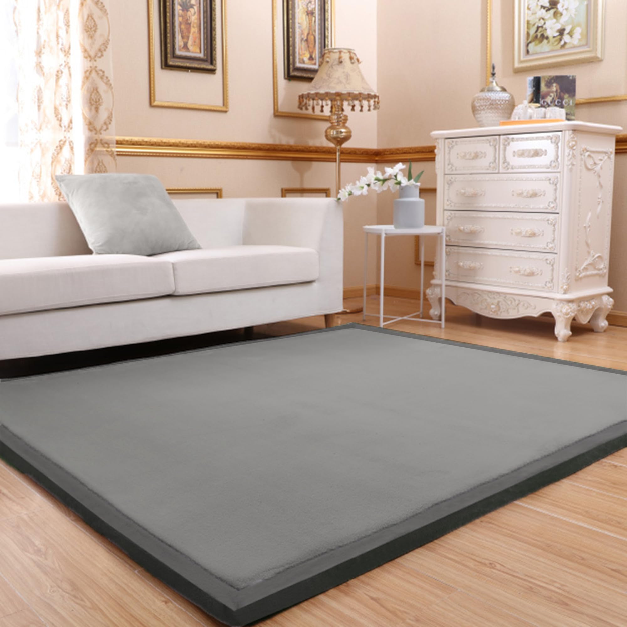 Tapis de salon antidérapant et lavable en peluche douce gris foncé 140x200 cm