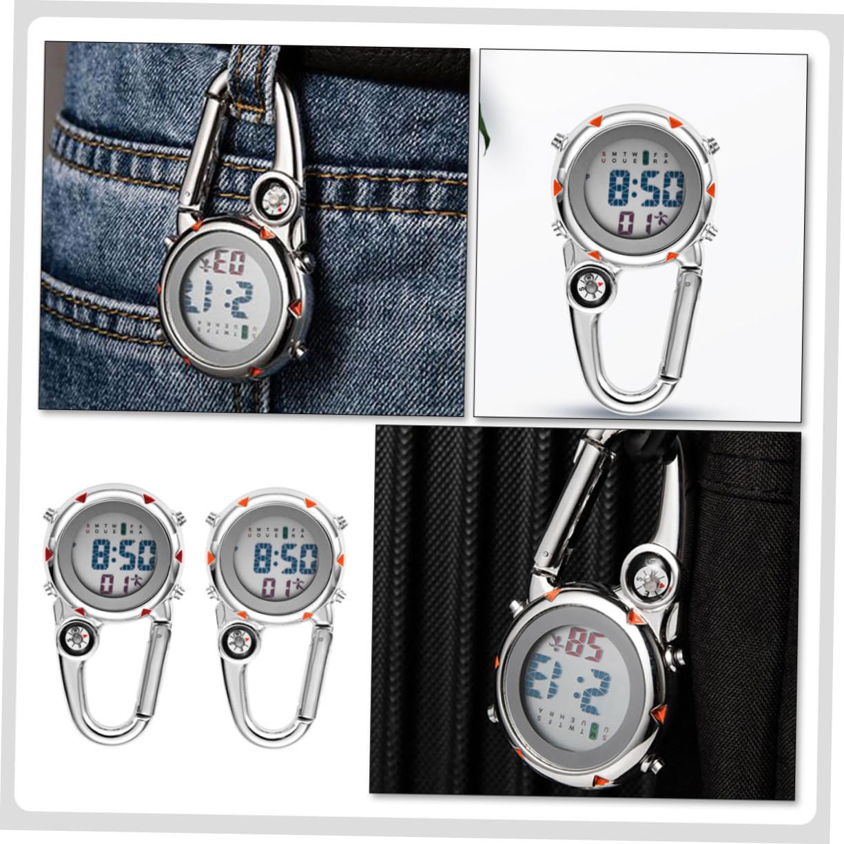 BESPORTBLE 2 Stück Kletteruhr aus Edelstahl mit Metallclip Tragbare Clip Uhr für Outdoor Abenteuer Leicht und Vielseitig Am Rucksack oder Gürtel zu Befestigen