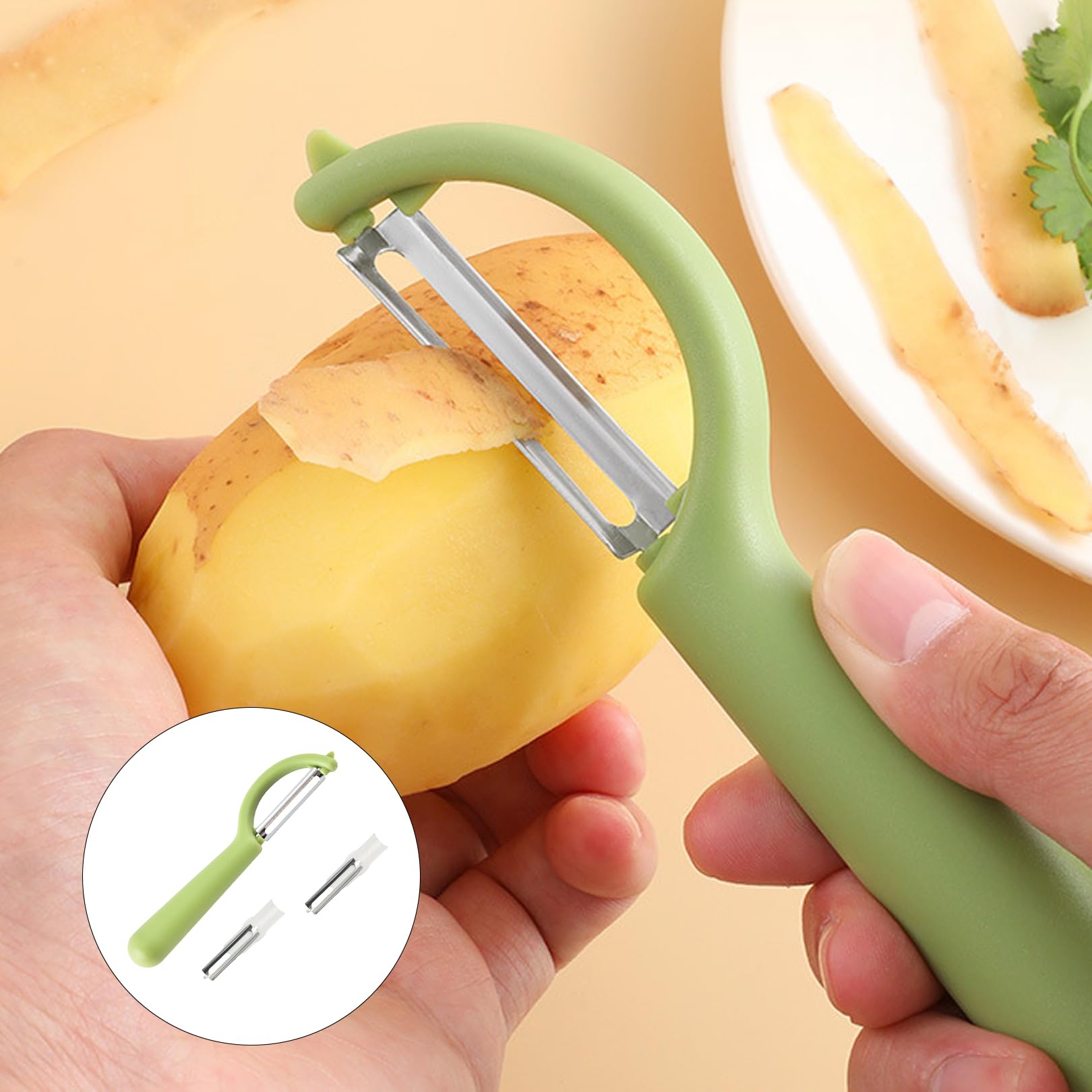 P-dunschiller, set van 2 reservemessen, dunschiller voor groenten, fruit, universele aardappelschiller, inzetbaar, vaatwasmachinebestendig (groen