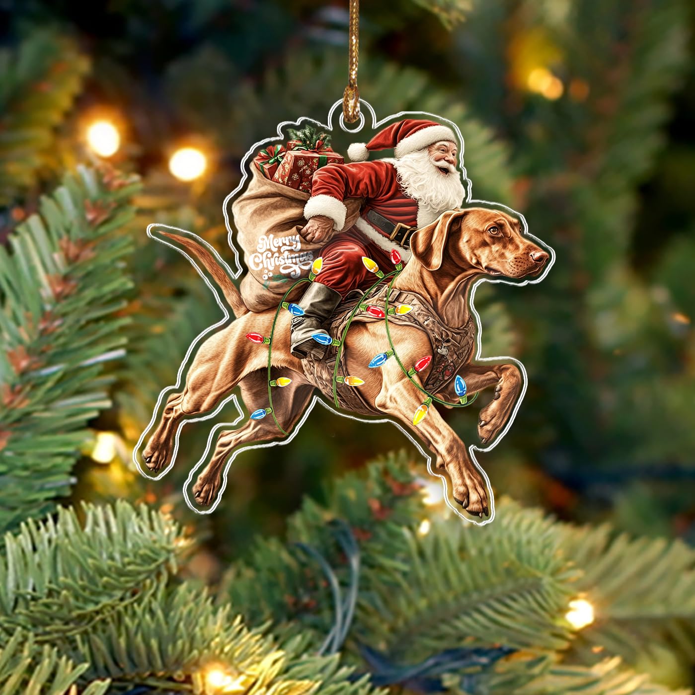 BEETHIS Funny Vizsla Santa Christmas Ornament 2026 – 2D Flat Acrylic Santa and Dog Car Hanging Ornament Decoration – Hilarious for Dog Lovers – Unique Vizsla Xmas Decor 3.5''