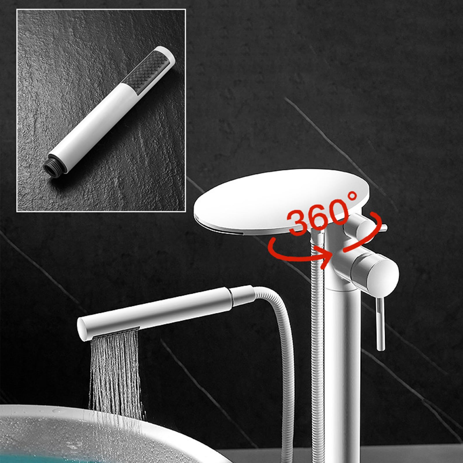 Grifo Mezclador de Bañera Y Ducha Acabado Dorado Cepillado Grifo de Bañera Independiente con Ducha de Mano Cascada Giratoria de 360° con Agua Fría Y Caliente Y Ducha Monomando de Latón
