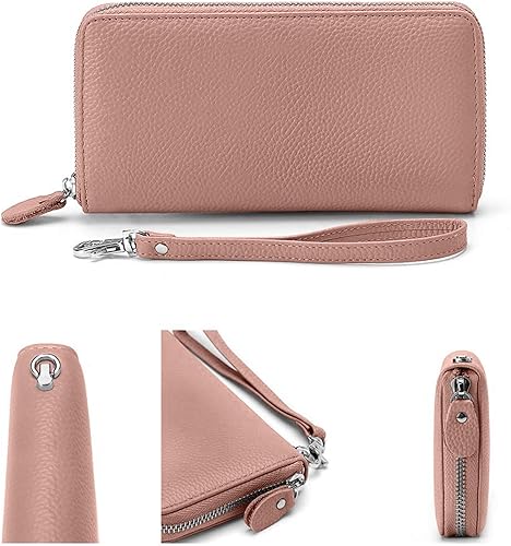Miniatura 3 de Cartera para mujer con bloqueo RFID, de piel auténtica, con cremallera alrededor, cartera de mano, cartera de mano, cartera larga de viaje para mujer