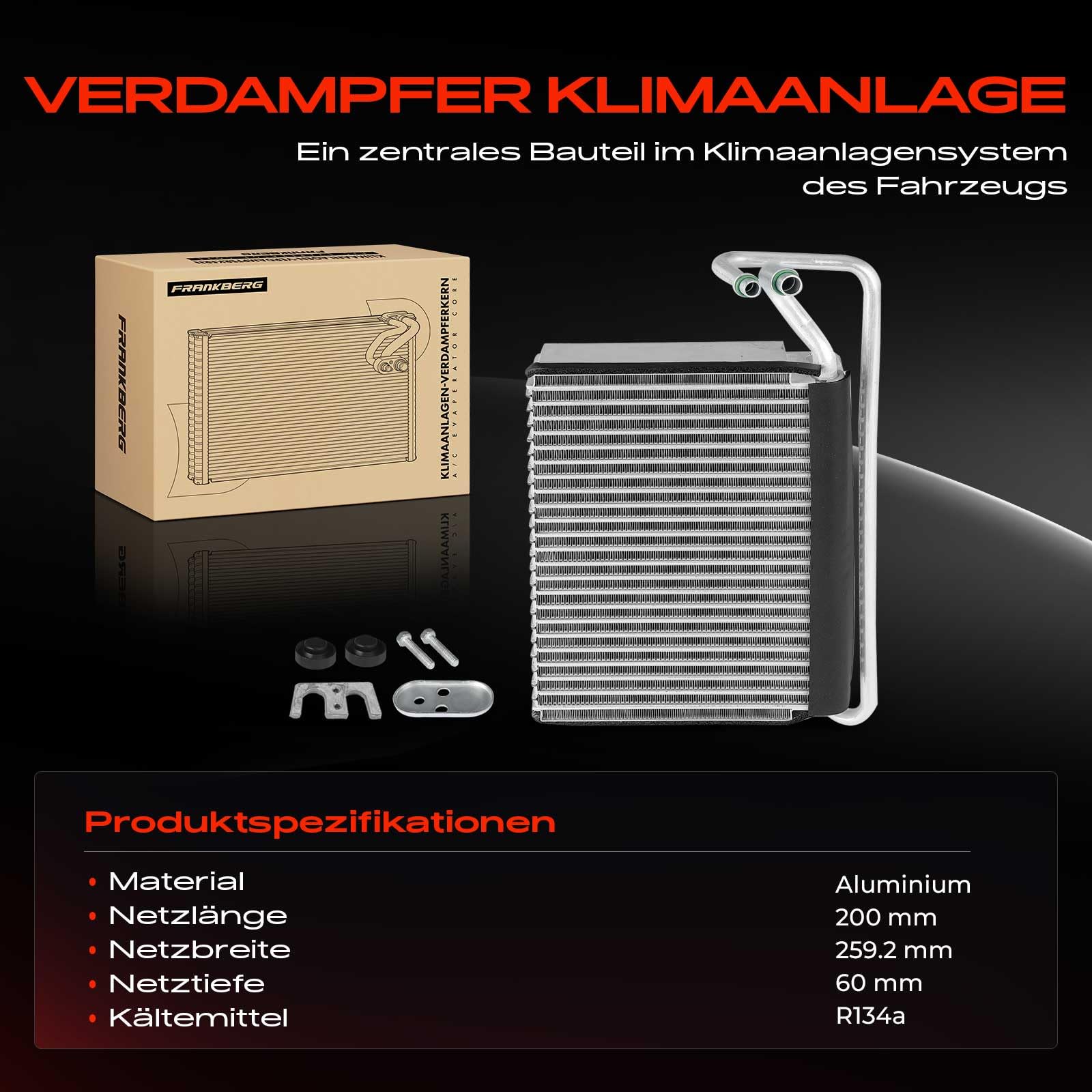 Frankberg Parownik klimatyzacji, kompatybilny z serii 3, E46, 316, 318, 320, 325, 328, 330, 1,6 l / 3,0 l 1998-2005, Touring E46, 316, 318, 320, 328, 330, 1,8L-3.0 L 1999 cm (-2005 Replace